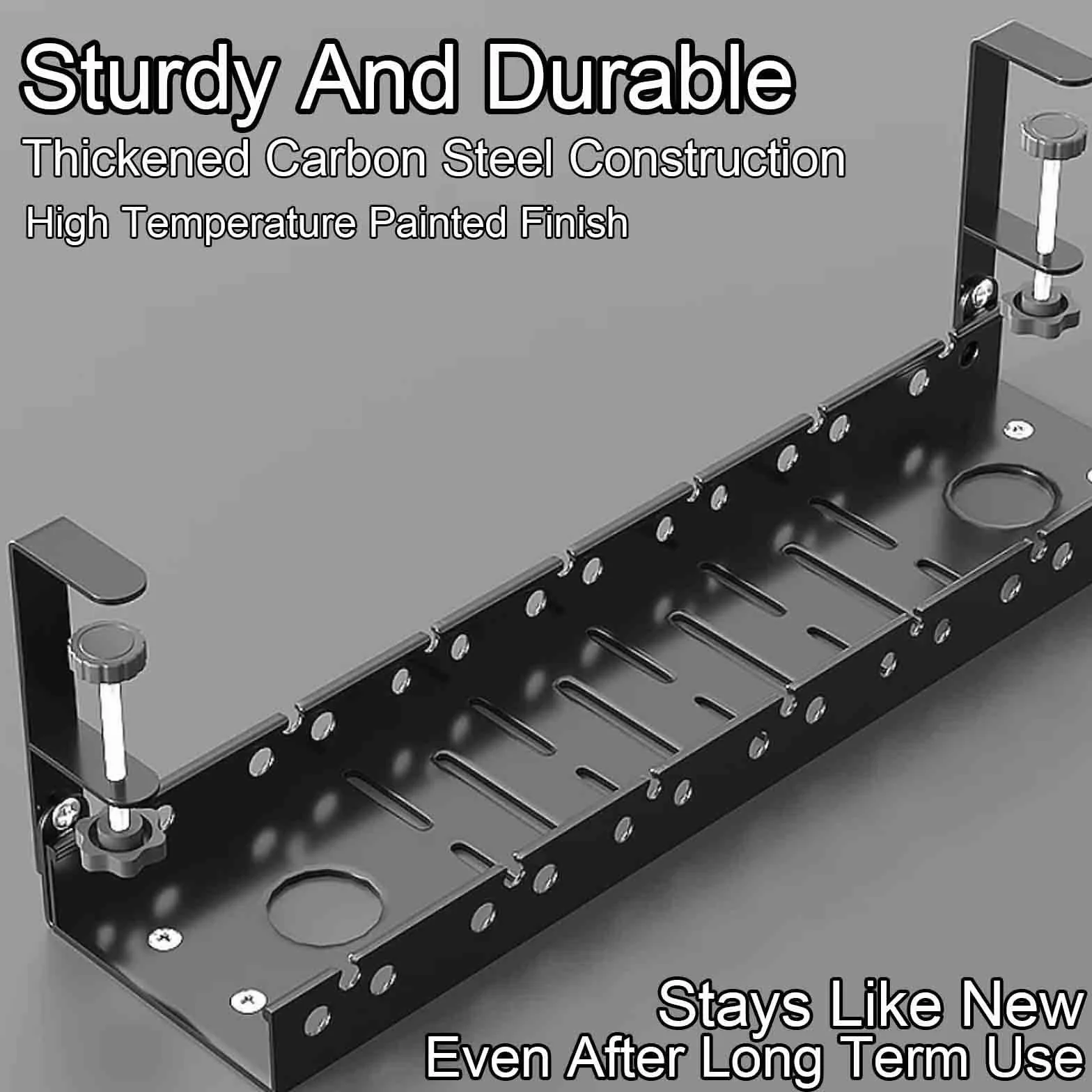 Regulowany Organizer Kabli Pod Biurko 37-64cm, Metalowa Półka na Kable z Zaciskiem Bez Wiercenia do Home Office(Black)