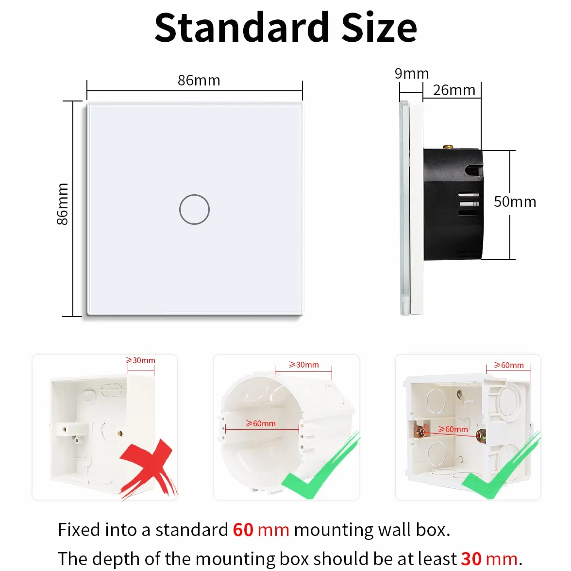 JIMEIDA Smart Touch włącznik światła, biały panel szklany 600 W, inteligentny włącznik światła do Alexa, Google Home, 1 bieg ze statusem LED, wymagany przewód neutralny