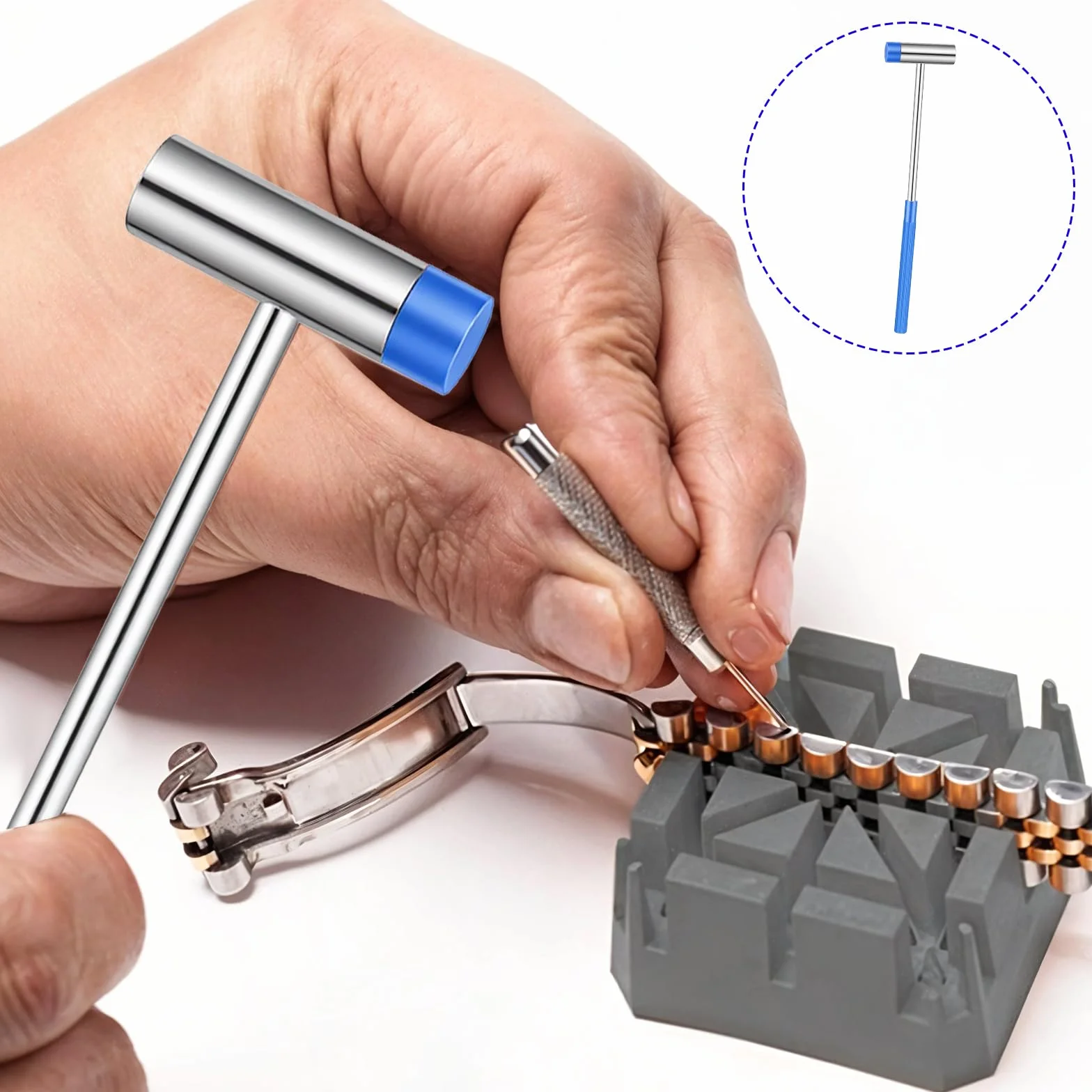 Mabor Mały młotek z podwójną głowicą, lekki mini młotek, 16,8 cm plastikowy i metalowy młotek do biżuterii, do rękodzieła, zegarków, strojenia, materiałów do obróbki drewna, niebieski