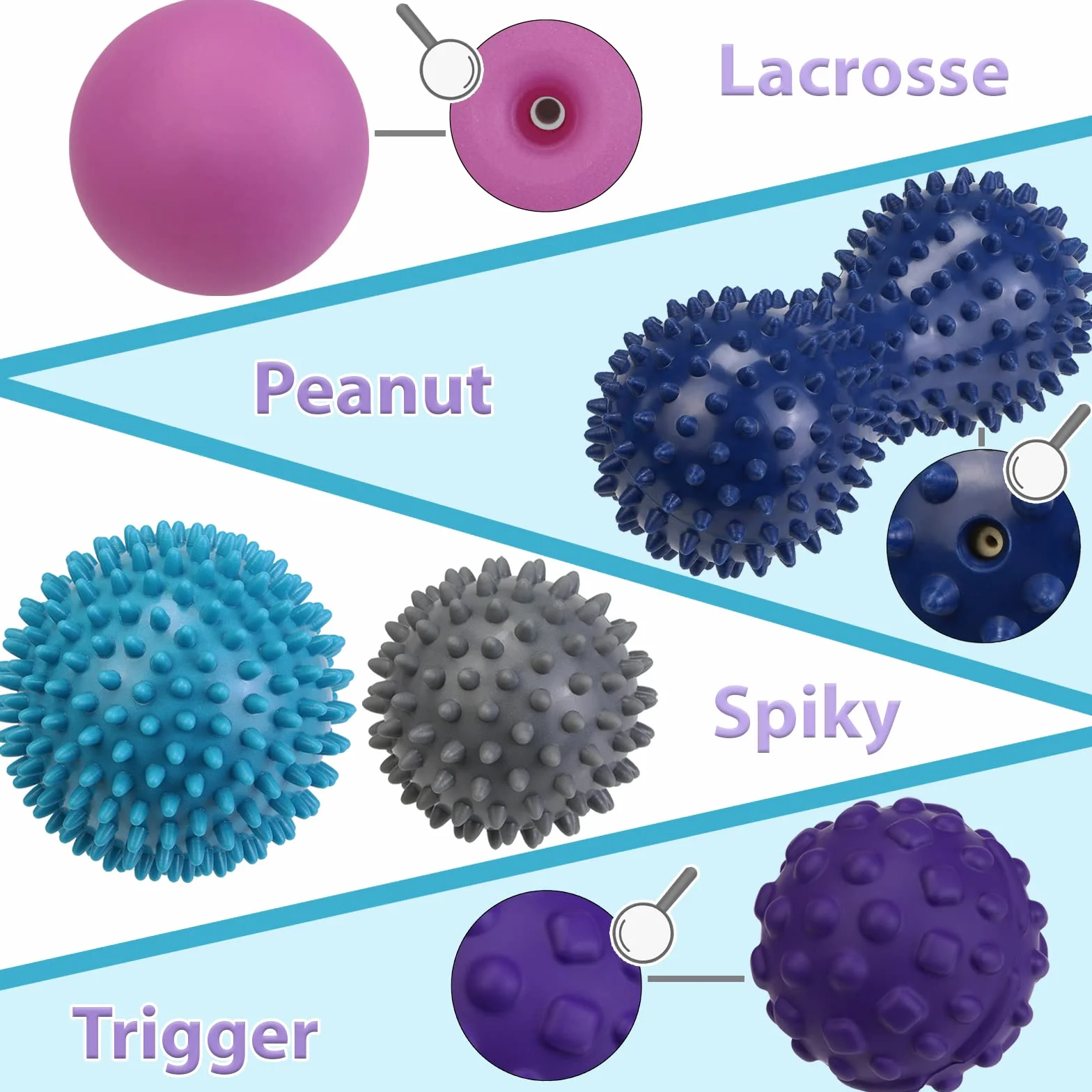 ALPIDEX Piłki do masażu zestaw 5 – piłka z kolcami, lacrosse, peanut i trigger point | różne twardości | e-book w zestawie