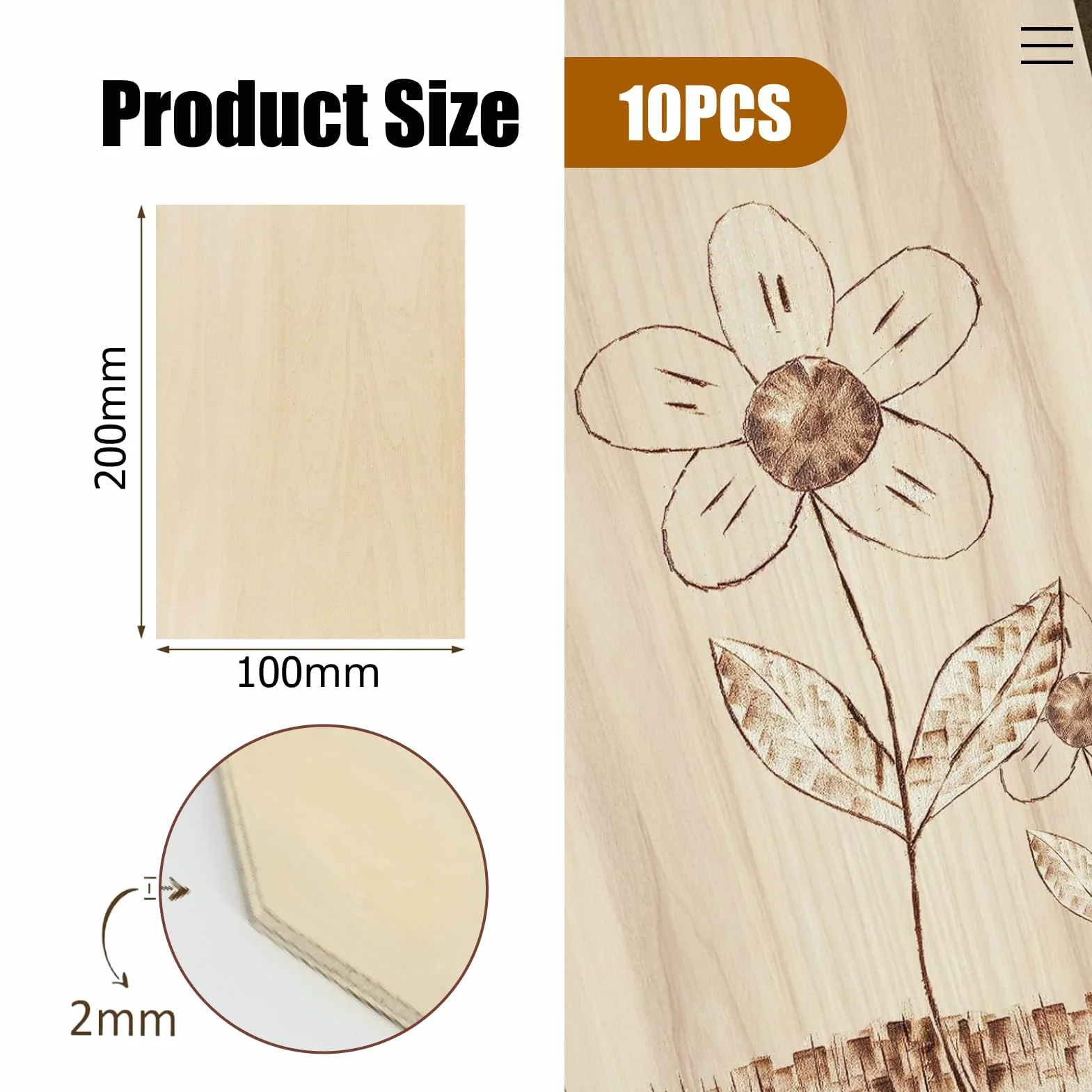 10 szt. sklejki 2 mm, drewno balsa 20 x 10 cm, sklejka, sklejka do majsterkowania, pirografii, laserowego perforatora (20 x 10 cm)