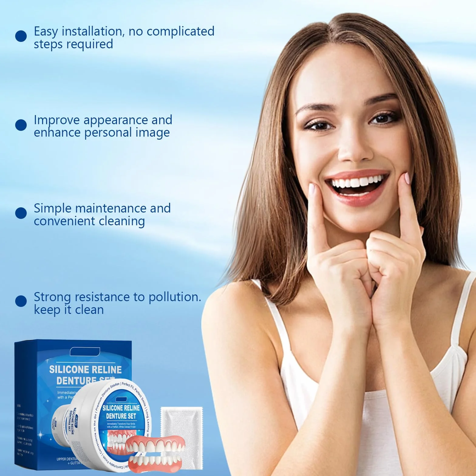 Furzero Bikenda zestaw do modyfikacji protez zębowych Gebiss Denture Silicone Reline Kit Silikonowe protezy zębowe Kompletne silikonowe protezy zębowe Protezy dla ludzi W zestawie z 1 pomarańczową