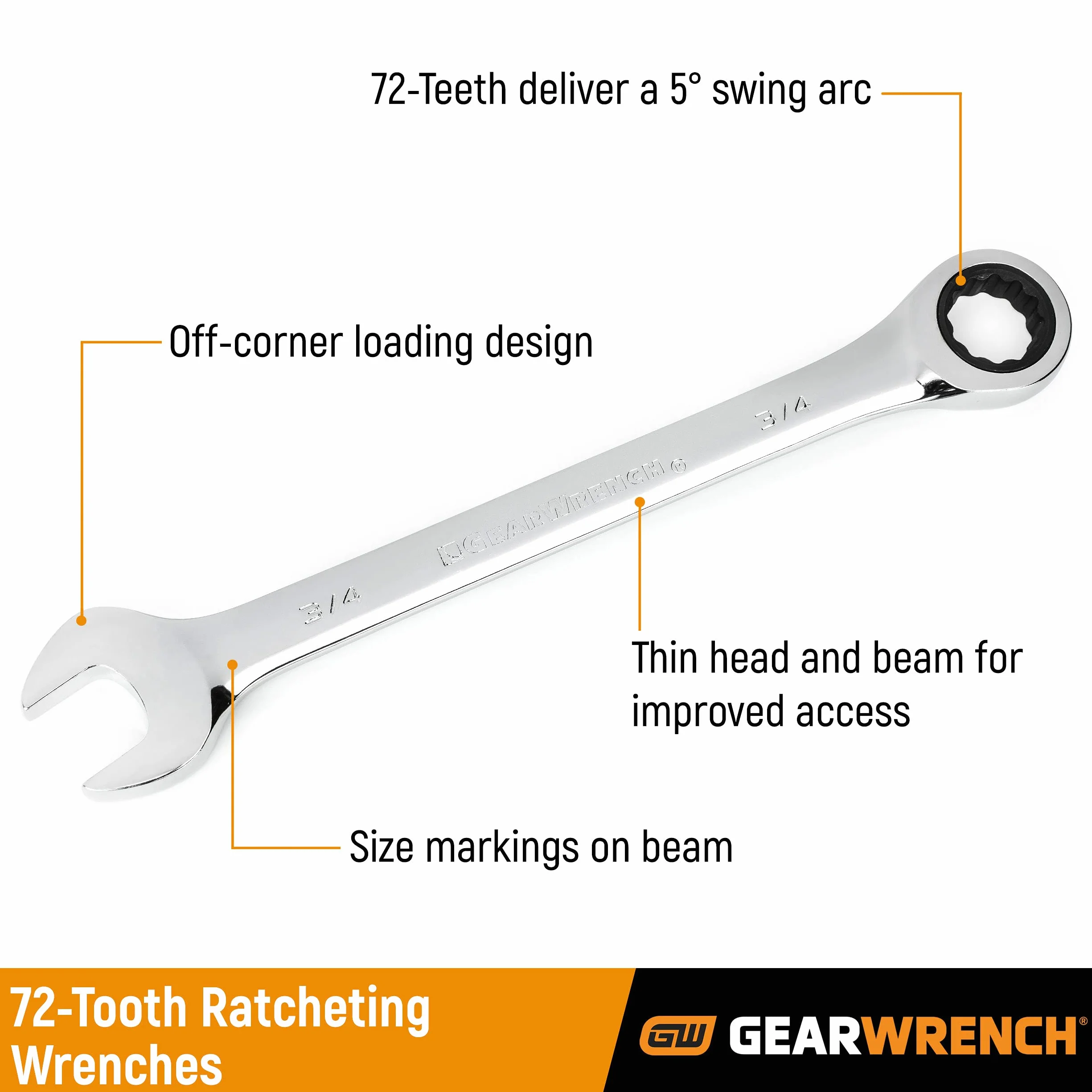 GearWrench 9032 klucz płasko-oczkowy z grzechotką, 12-częściowy