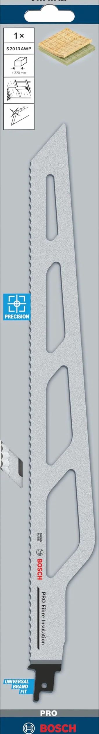 Bosch 1x Brzeszczot do piły szablastej PRO Fibre Insulation S2013AWP (do Wełna mineralna, Wełna mineralna, Długość 400 mm, Professional Akcesoria Piła szablasta)