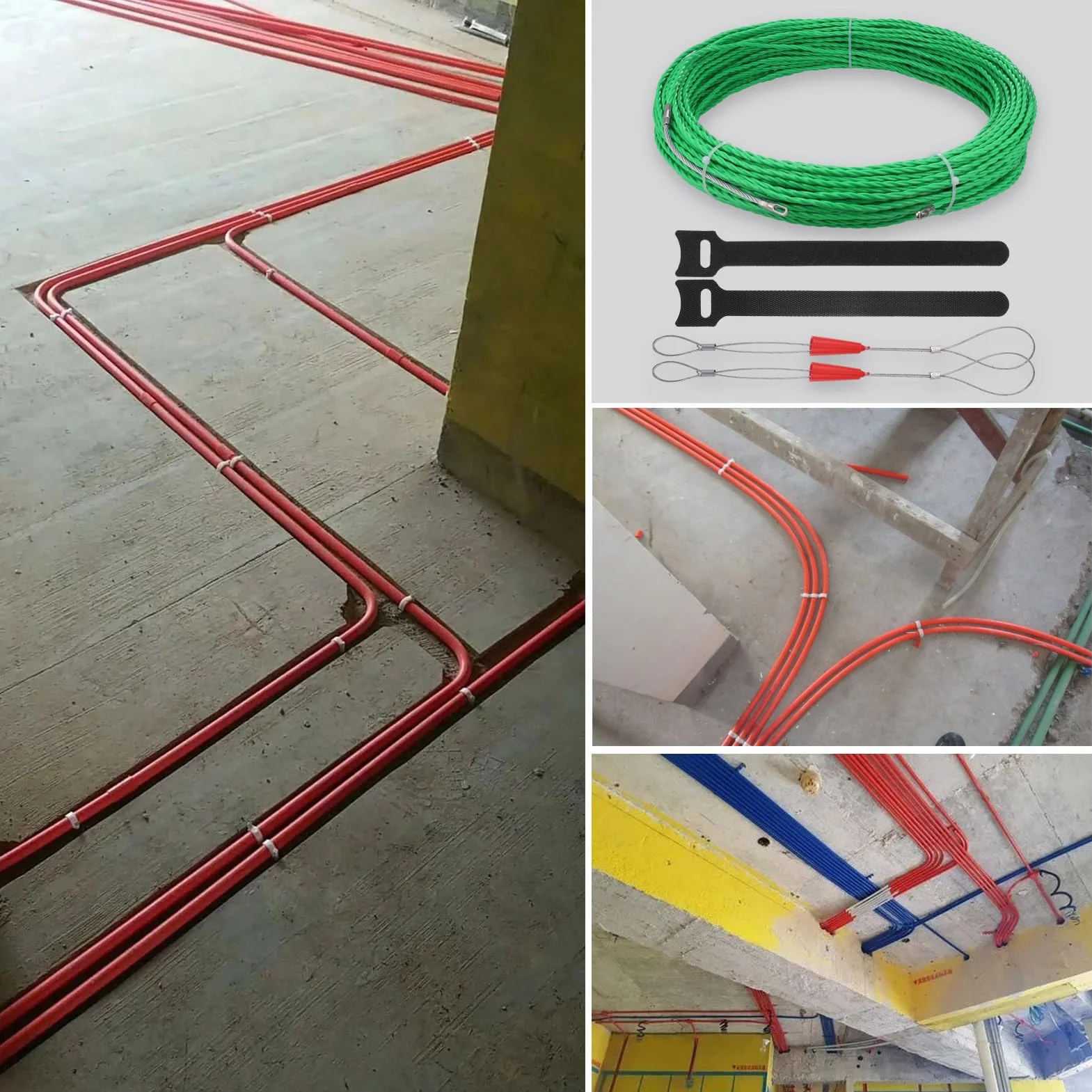 Zocipro Ściągacz do kabli z taśmą rybną przez ścianę, 30 m, ściągacz do drutu elektrycznego 4,5 mm z 2 metalowymi drutami blokującymi i 2 paskami do kabla komunikacyjnego, ściany, kanału podłogowego