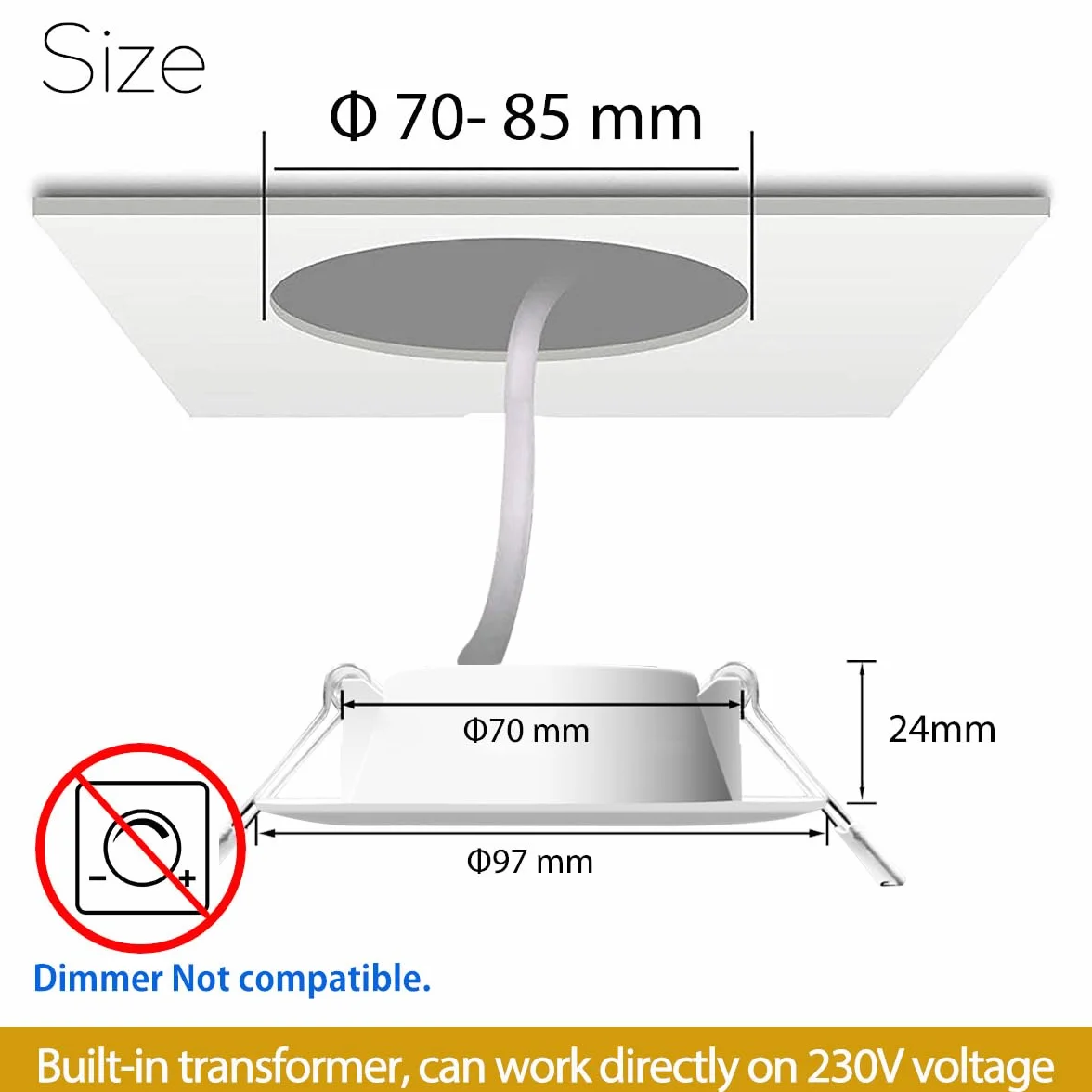 Zestaw 5 lamp sufitowych LED, otwór 70-85 mm, okrągłe reflektory punktowe, 7,6 cm, 8 W, 60 W, 800 lumenów, IP44 2700 K, ciepła biel