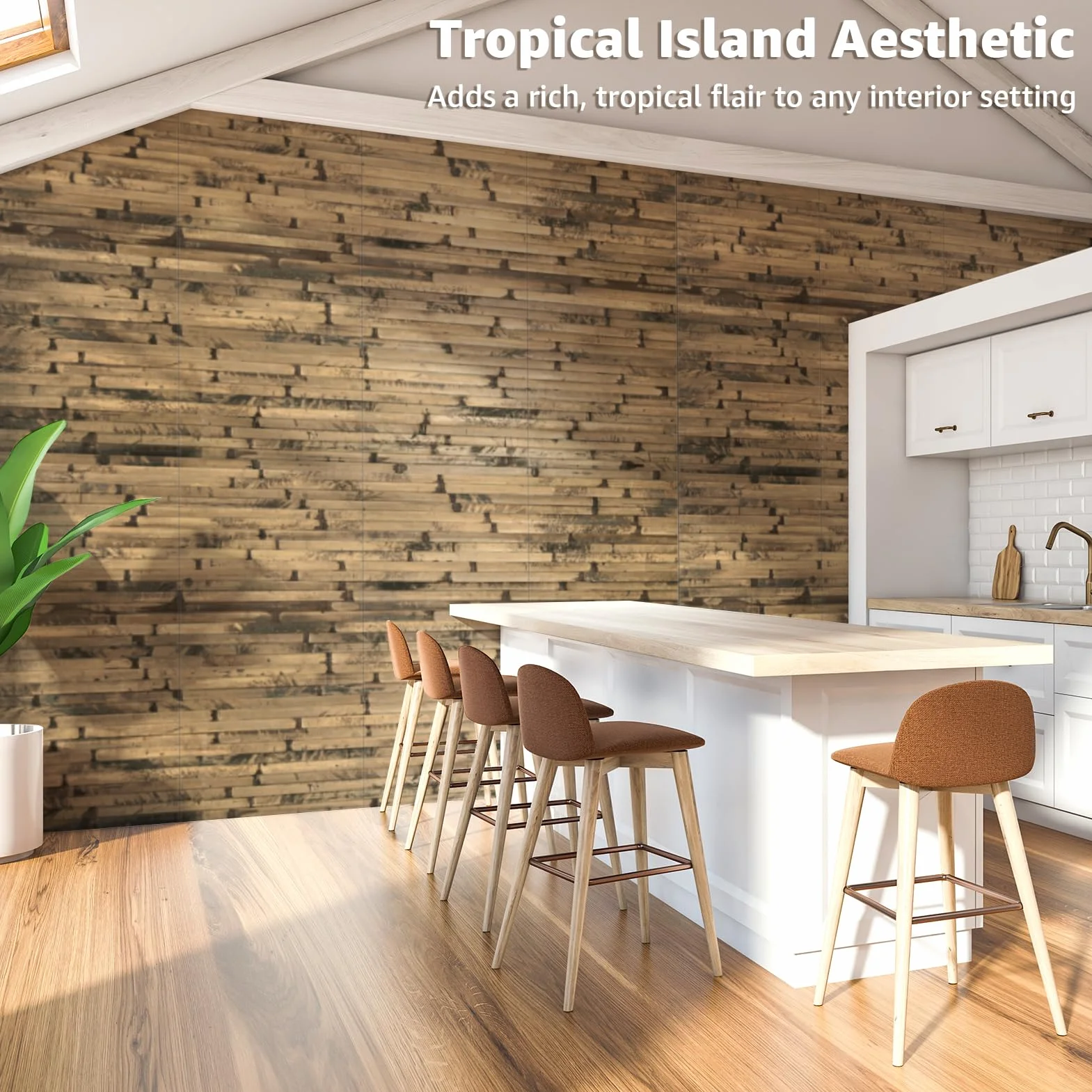 Art3d Naturalny bambusowy panel ścienny do dekoracji ścian wewnętrznych, odnawialne panele ścienne, sufitowe, meblowe, szafkowe, biurowe, 30 x 244 cm, kolor ciemnopalony