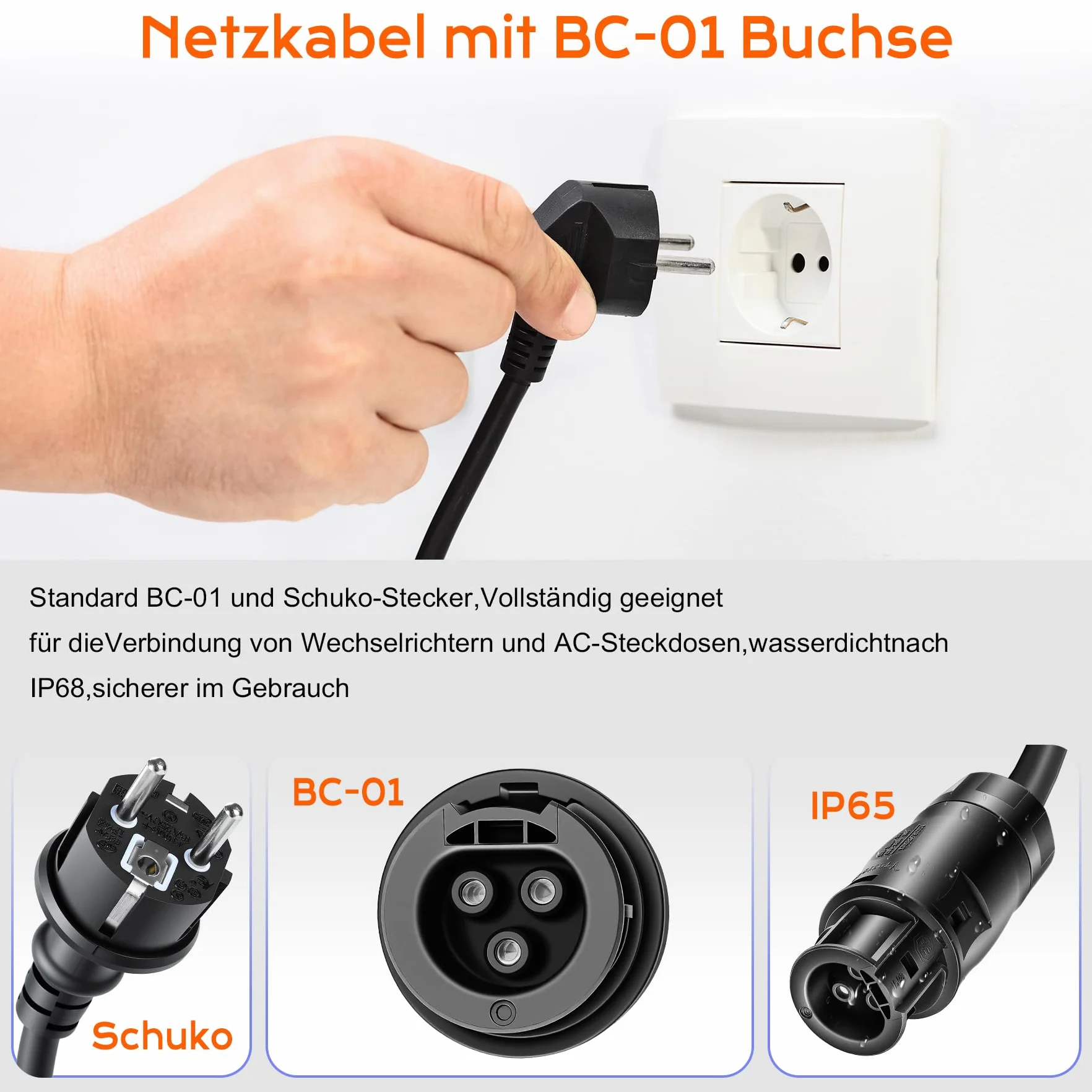 BC-01 kabel 3 m, gniazdo BC01 z wtyczką Schuko, kabel przyłączeniowy, elektrownia balkonowa, kabel przyłączeniowy Betteri BC-01 do kuchenki mikrofalowej Envertech, TSUN, NEP, Hoymiles (HM