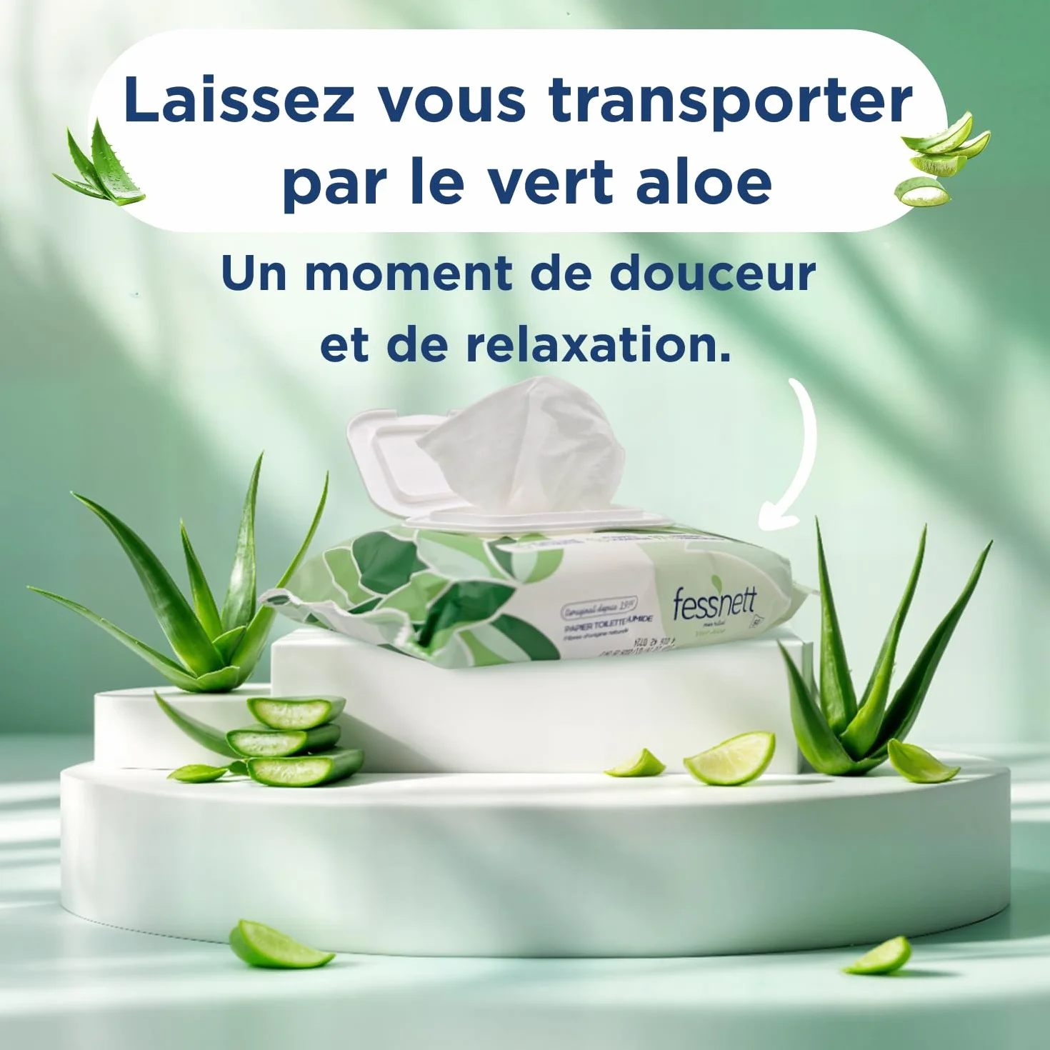 Fess'nett papier toaletowy, wilgotny, pocket, zielony, aloes, 50 sztuk – testowany dermatologicznie 0% parabenów, 0% fenoksyetanolu – do skóry normalnej