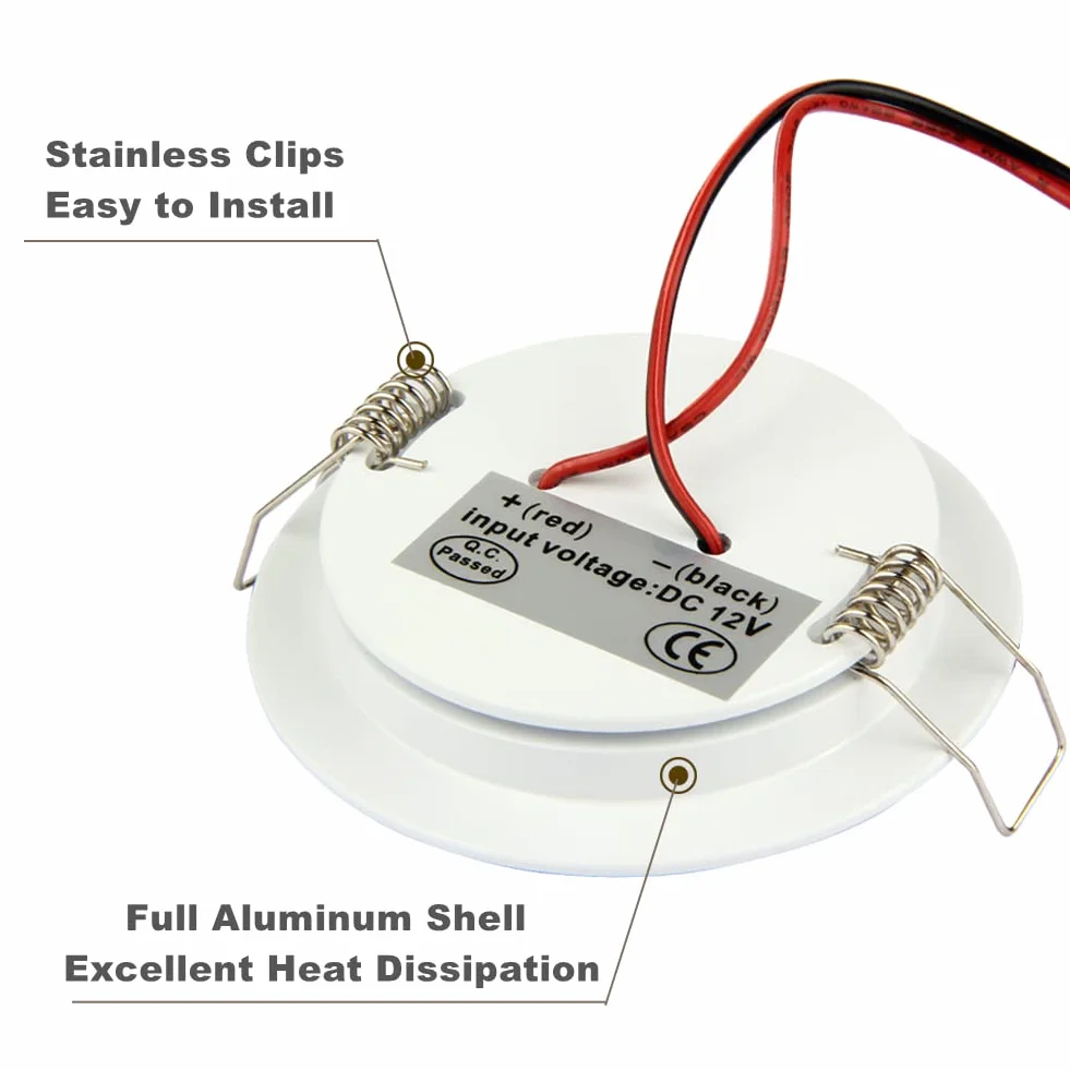 acegoo Zestaw 4 lamp LED 12 V 3 W otwór 58-65 mm reflektor punktowy płaski aluminiowa 215 lm