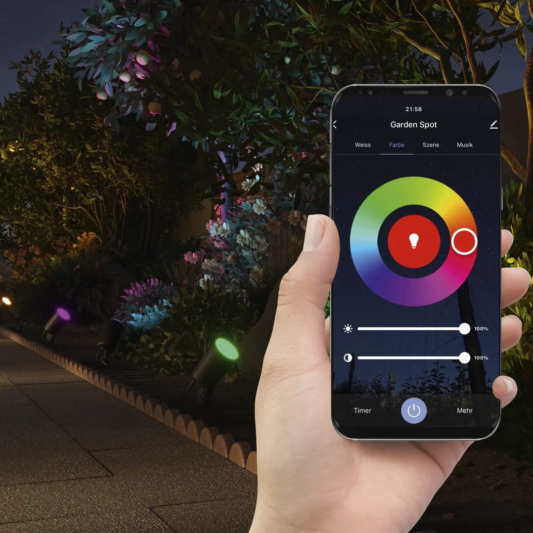 Hama lampa ogrodowa Wi-Fi (WiFi, WLAN, kolory RGB, wodoodporna, inteligentne oświetlenie, multi colour, ciepła biel, 7 W, 450 lumenów, IP65) czarna