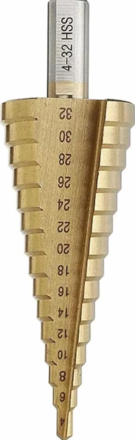 Wiertła do metalu, wiertło stopniowe z rowkiem spiralnym, 4-12/4-20/4-32 mm HSS 6542 wiertło stopniowe z chwytem trójkątnym, odpowiednie do wiercenia aluminium, blachy, stali nierdzewnej 304 (Materia