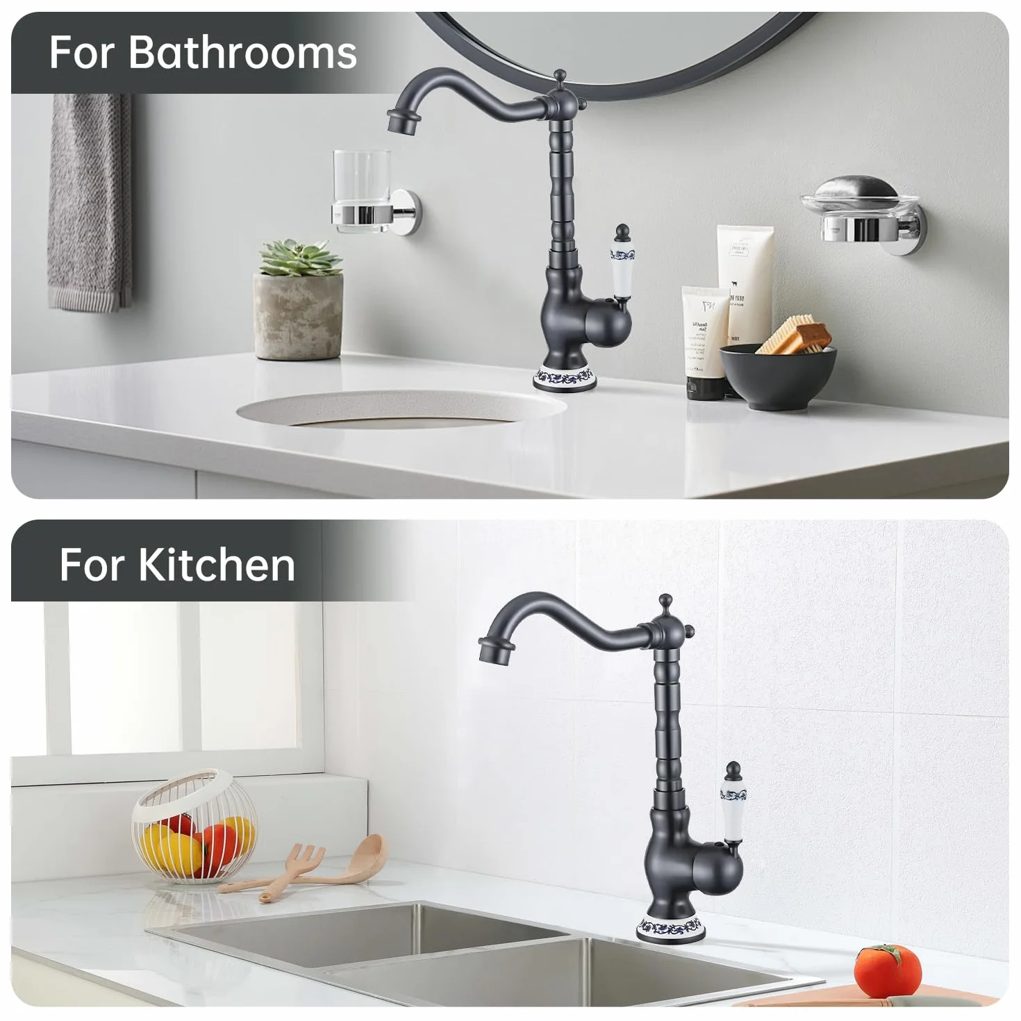 Bateria kuchenna czarna retro mosiężna armatura średniowieczna armatura kuchenna wysoki łuk bateria mieszakowa bateria zlewozmywakowa Faucet