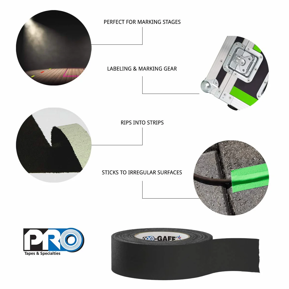 Pro Tapes Pocket Gaff Tape 5 cm (48 mm) x 6 metrów długości fluorescencyjna żółta matowa. Rozmiar kieszonkowy taśma Gaffers Tape. Wyprodukowano w USA. Trzyma się ciasno, łatwa do usunięcia.