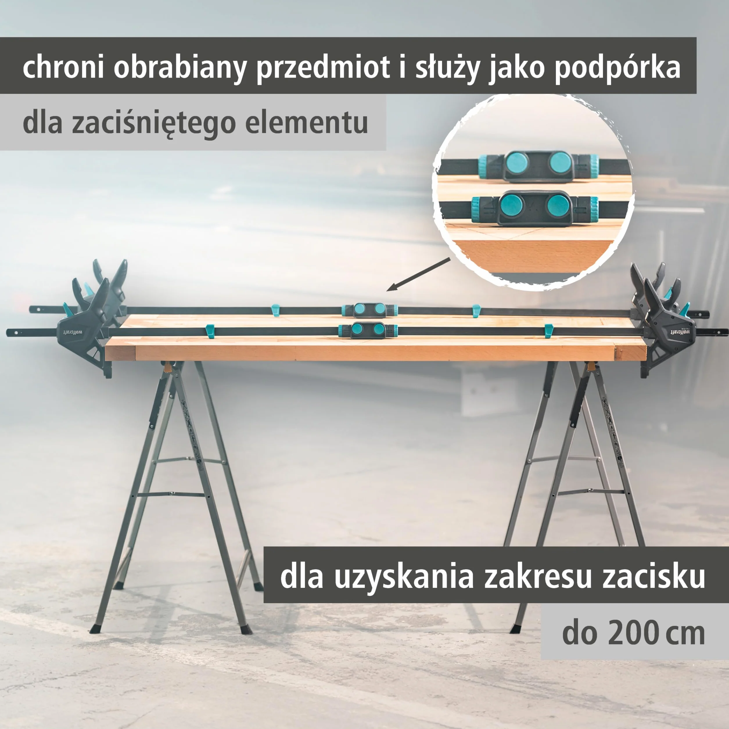 wolfcraft Zestaw łączników zaciskowych jednoręcznych, 2-częściowy I 8664060 I do łączenia zacisków jednoręcznych - do dużych rozpiętości do 200 cm