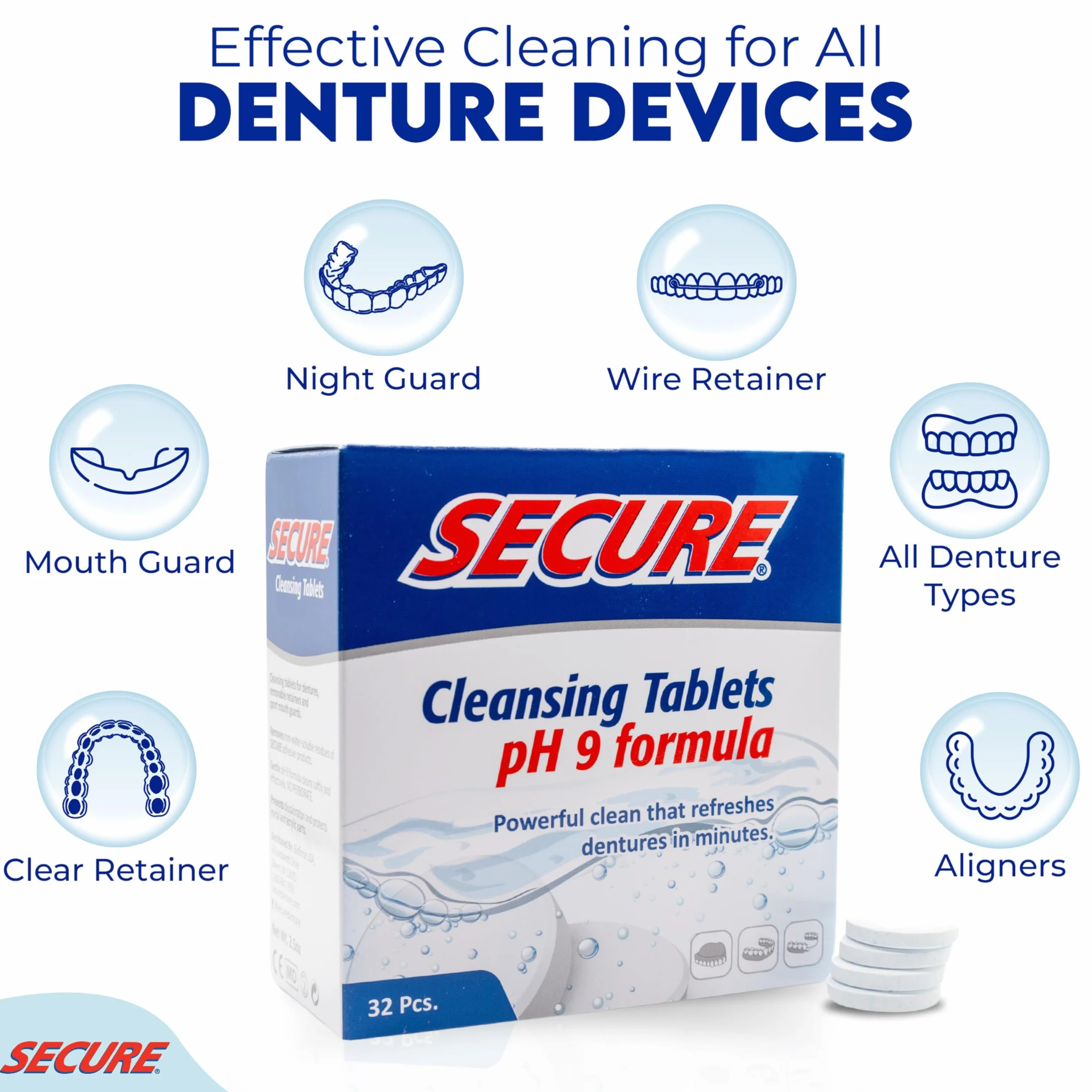 Secure – tabletki do czyszczenia zębów – 32 tablety od Secure Denture Adhesive