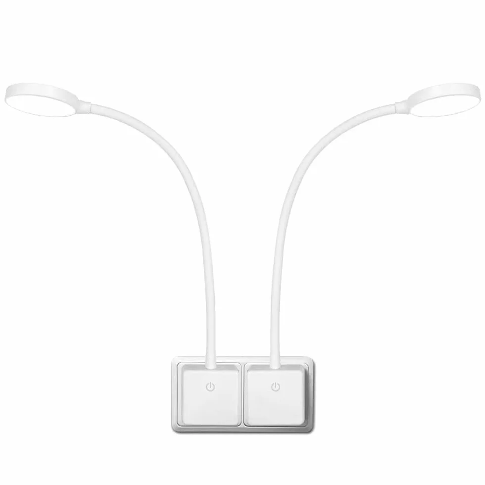 ENUOTEK Lampa LED do czytania z białym gniazdem przy łóżku 4 W, montowana na ścianie, z dotykowym ściemniaczem 350 lm, oświetlenie sypialni, 2 lampki