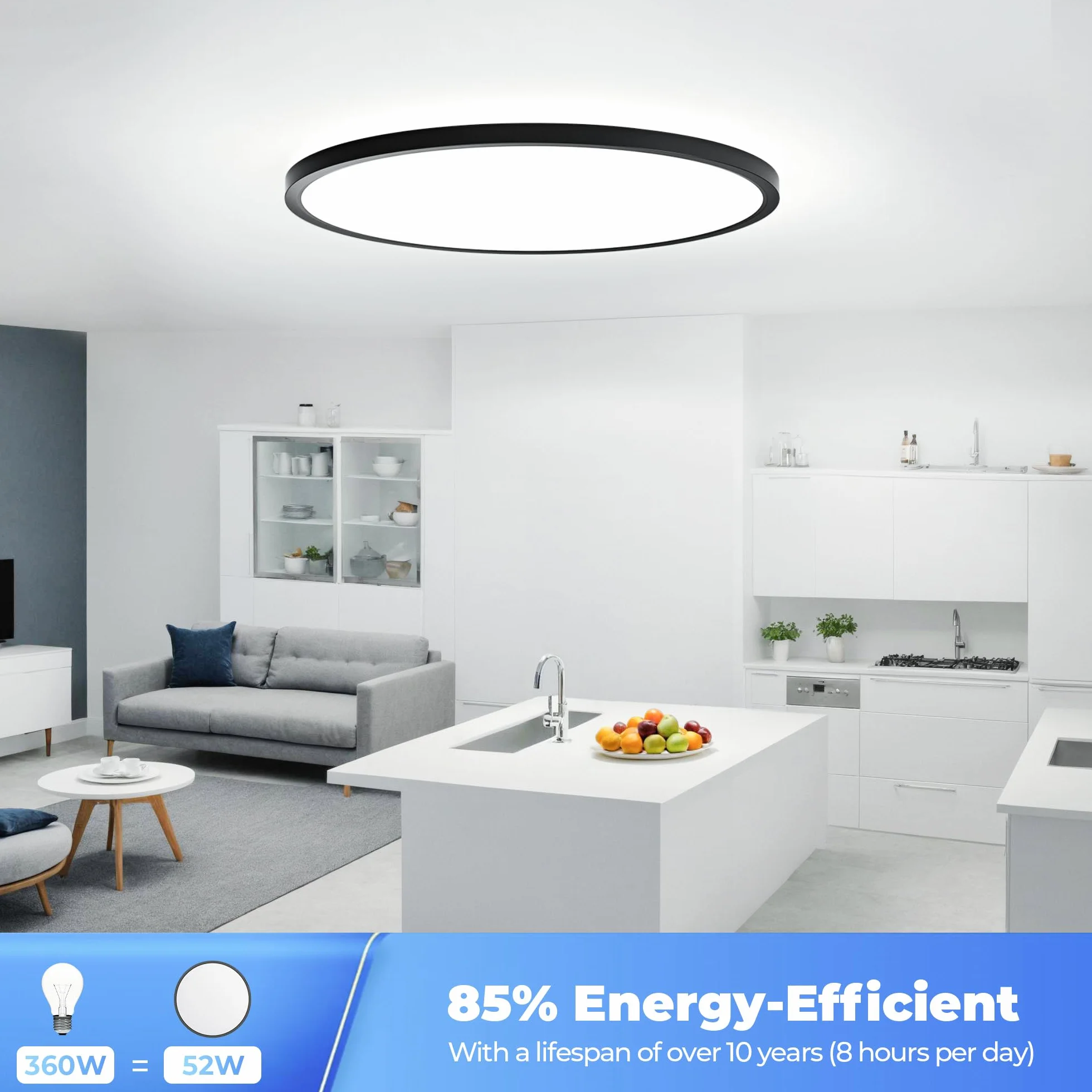 OTREN Sufit LED 52W, 4800LM Nowoczesna Okrągła Lampa Panel Ultra Cienki Biały Naturalny 4000K, IP44 Światło LED do Kuchni Balkon Sypialnia Jadalnia Salon Ø50CM