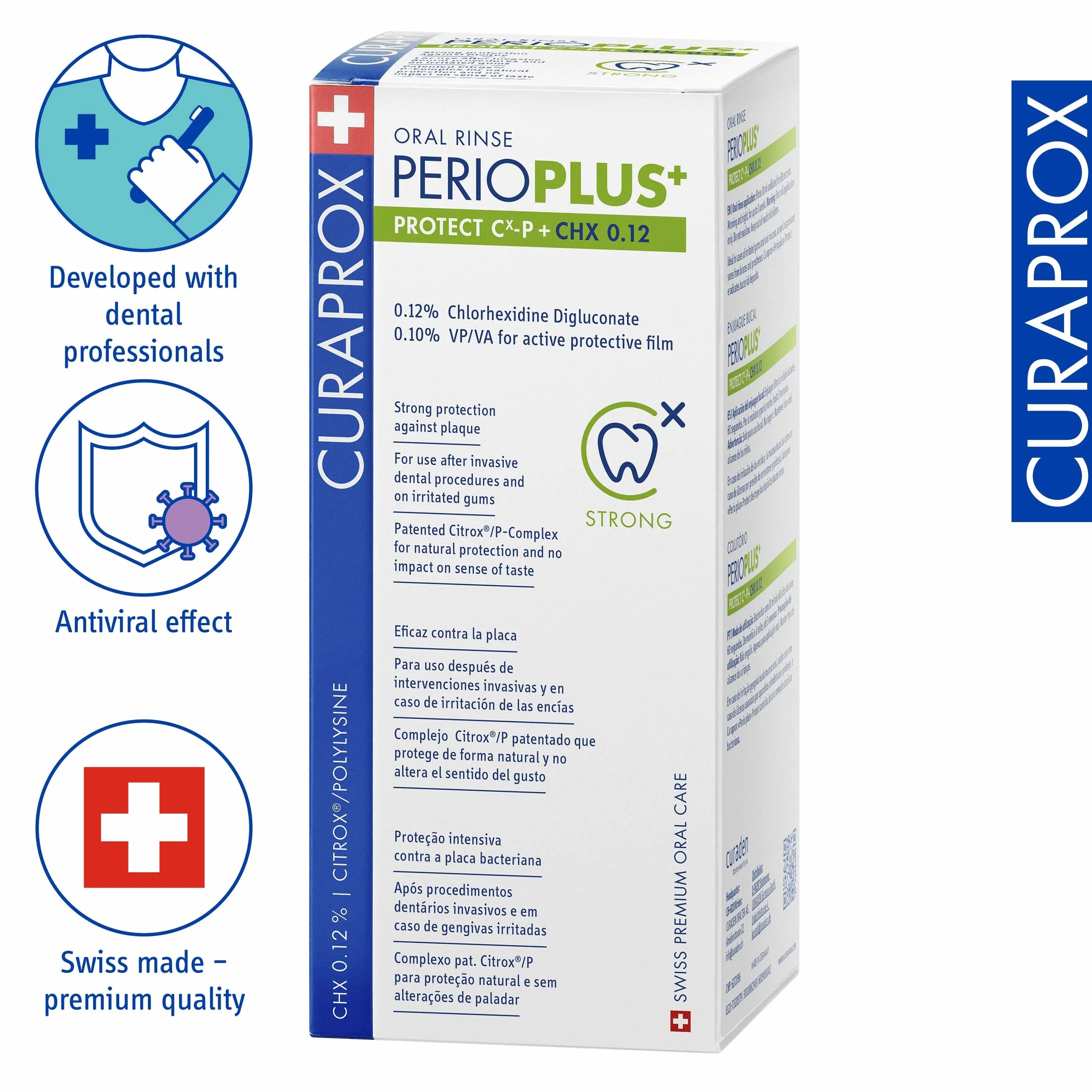 Curaprox Perio Plus Protect płyn do płukania jamy ustnej - Pielęgnacja jamy ustnej w przypadku problemów z dziąsłami/Butelka 200 ml/zaprojektowany w Szwajcarii