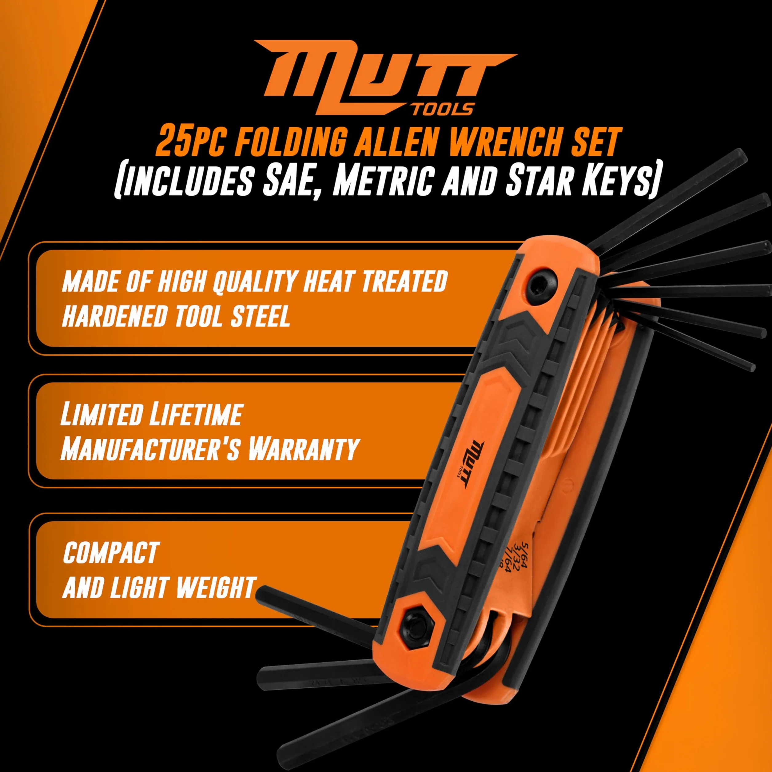 AMERICAN MUTT TOOLS 25 szt. składanych kluczy imbusowych i zestaw kluczy gwiaździstych, zawiera zestaw kluczy imbusowych Star, SAE i metryczny zestaw kluczy imbusowych, składany zestaw kluczy torx,
