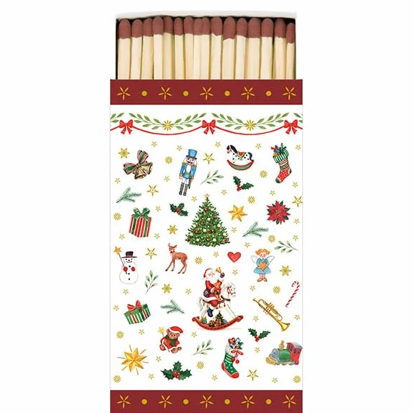 Drewno kominkowe 45 szt. pudełko Boże Narodzenie małe symbole bożonarodzeniowe czerwone jako dekoracja stołu. Długość zapałki 9,5 cm. Rozmiar pudełka 11 x 6,3 cm