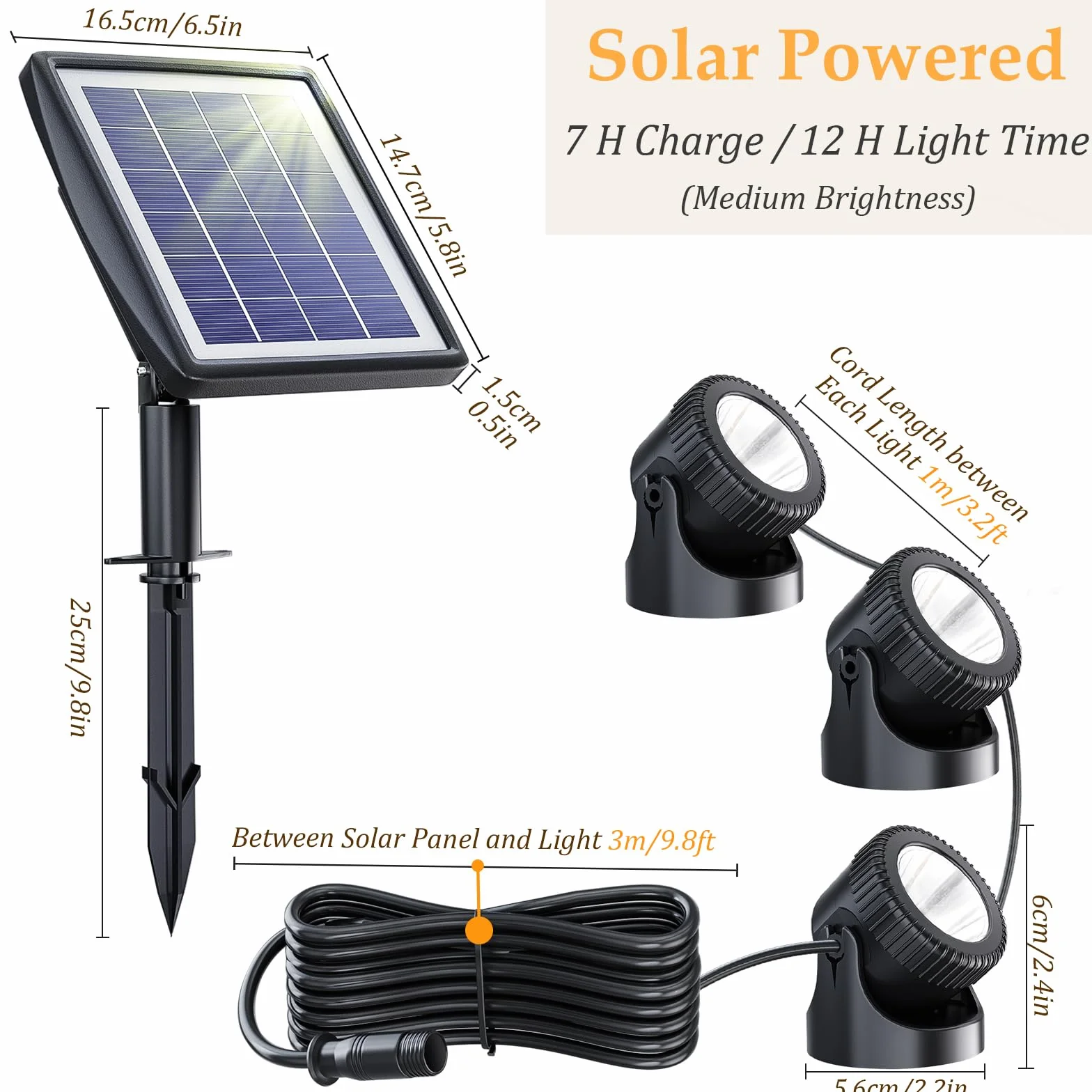 PChero Solarne światła do stawów, 3 sztuki, zasilane energią słoneczną, podwodne światła krajobrazowe z lampami wodoodpornymi IP68 do basenów, stawów, fontann, kaskad i innych dekoracji na zewnątrz