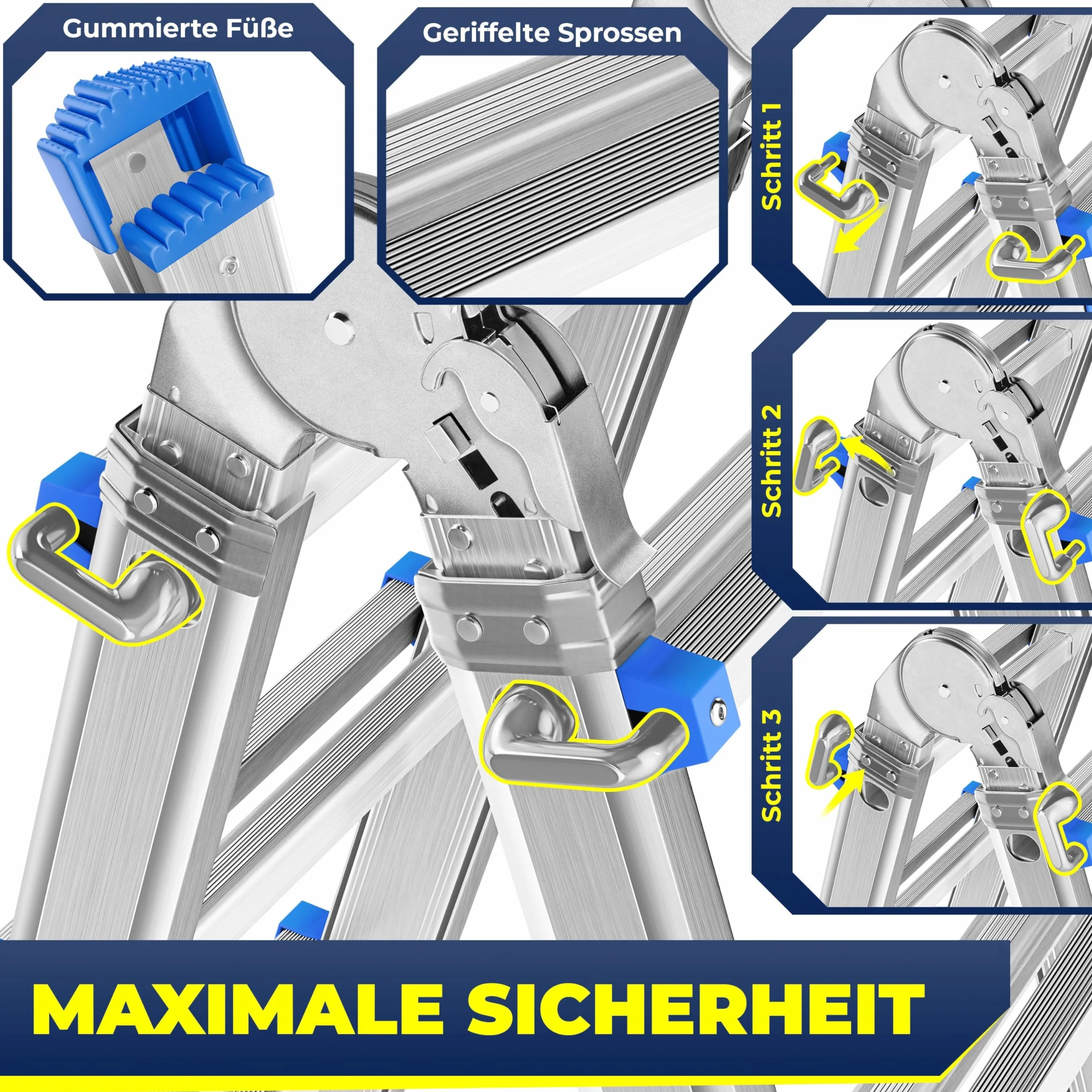 MASKO® Drabina aluminiowa Drabina wielofunkcyjna 5,10m 4x5 szczebli Drabina teleskopowa ✓ Drabina składana ✓ Drabina pojedyncza ✓ Drabina kozłowa ✓ Drabina wysuwana ✓ Drabina dwustronna i schodowa