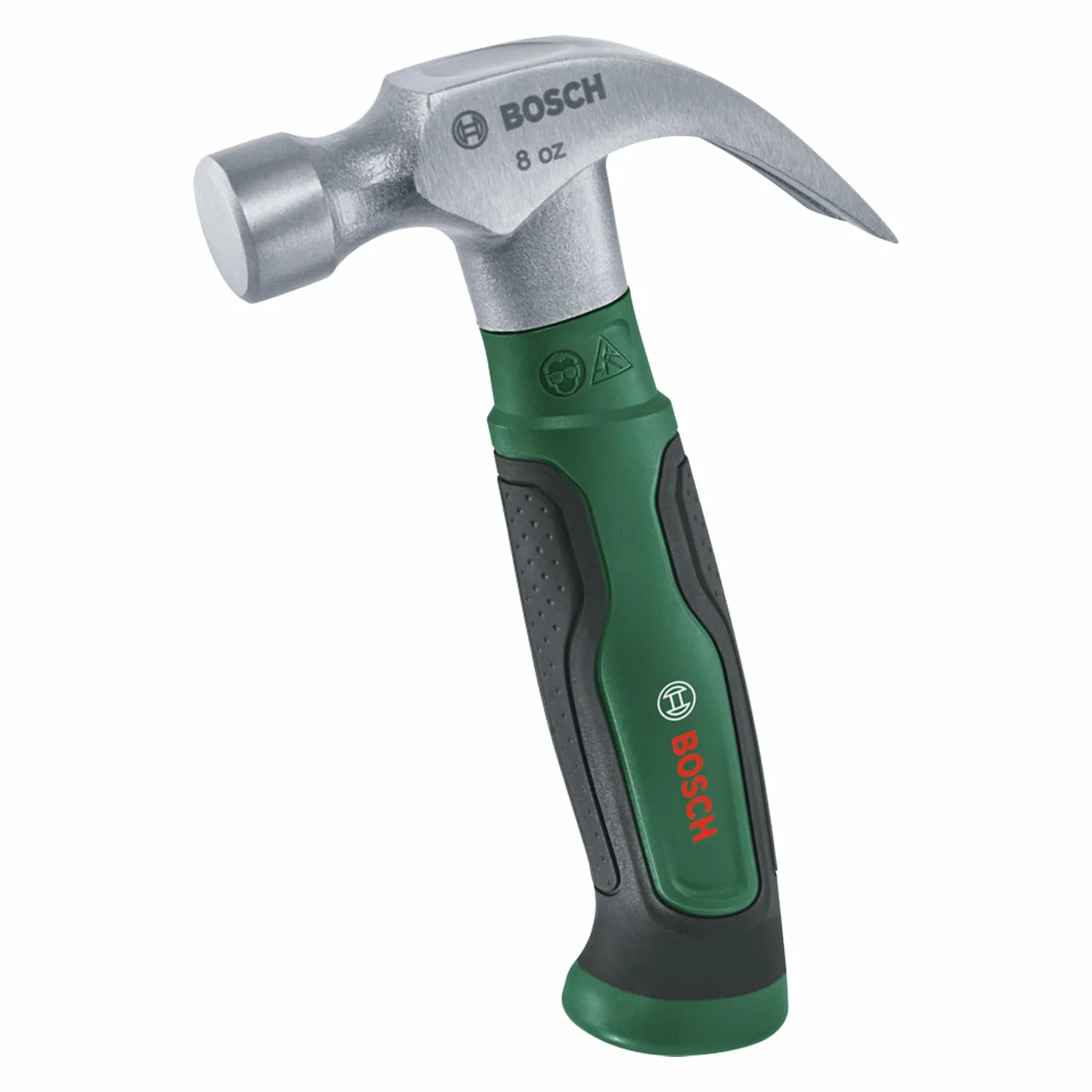 Bosch Młotek ciesielski 225 g / 8 oz (krótki trzonek, wytrzymała stal wysokowęglowa, pazur typu V, komfortowy trzonek z miękką okładziną Softgrip, rdzeń z włókna szklanego, niski poziom drgań)