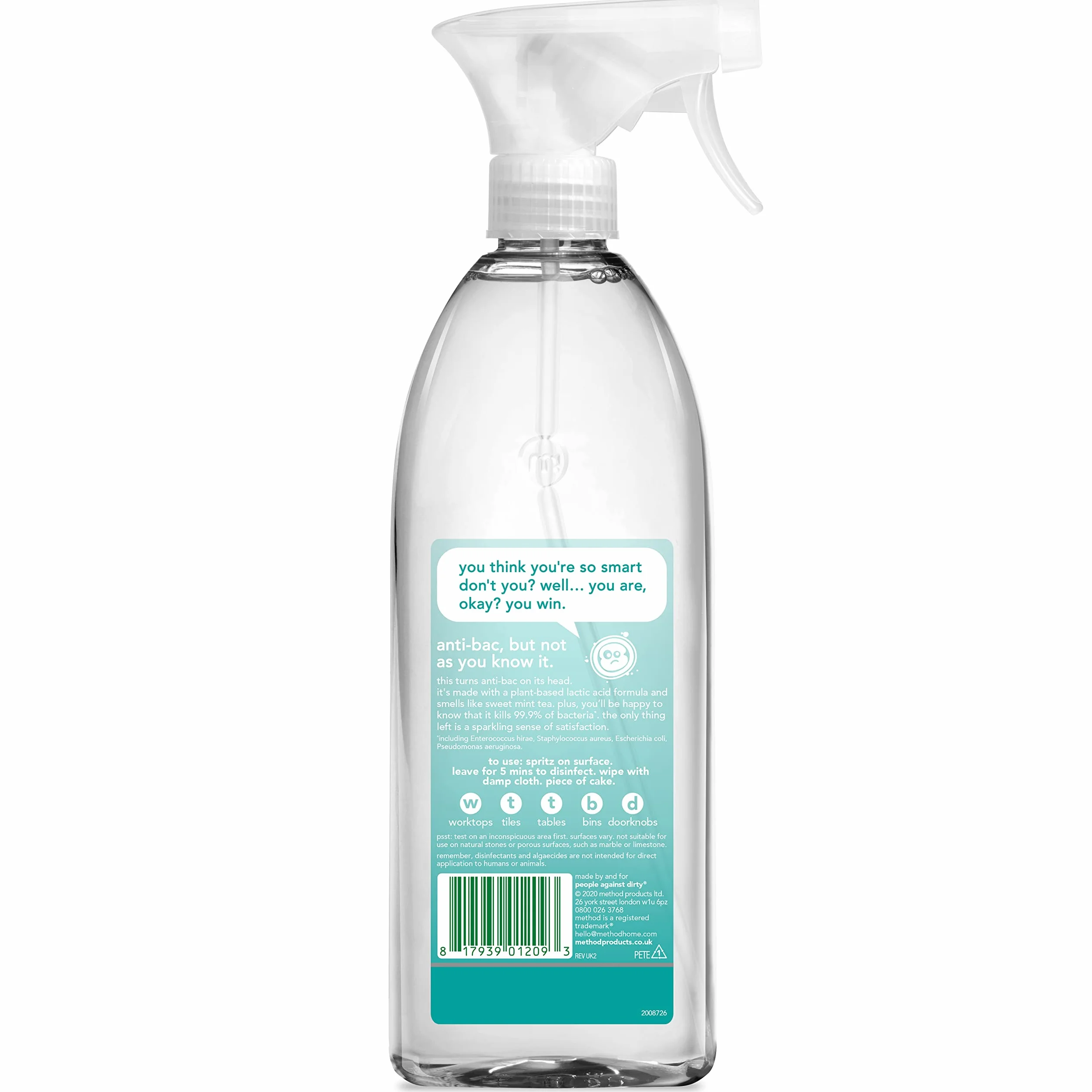Method antibatterico menta acqua detergente multiuso, 828 ml