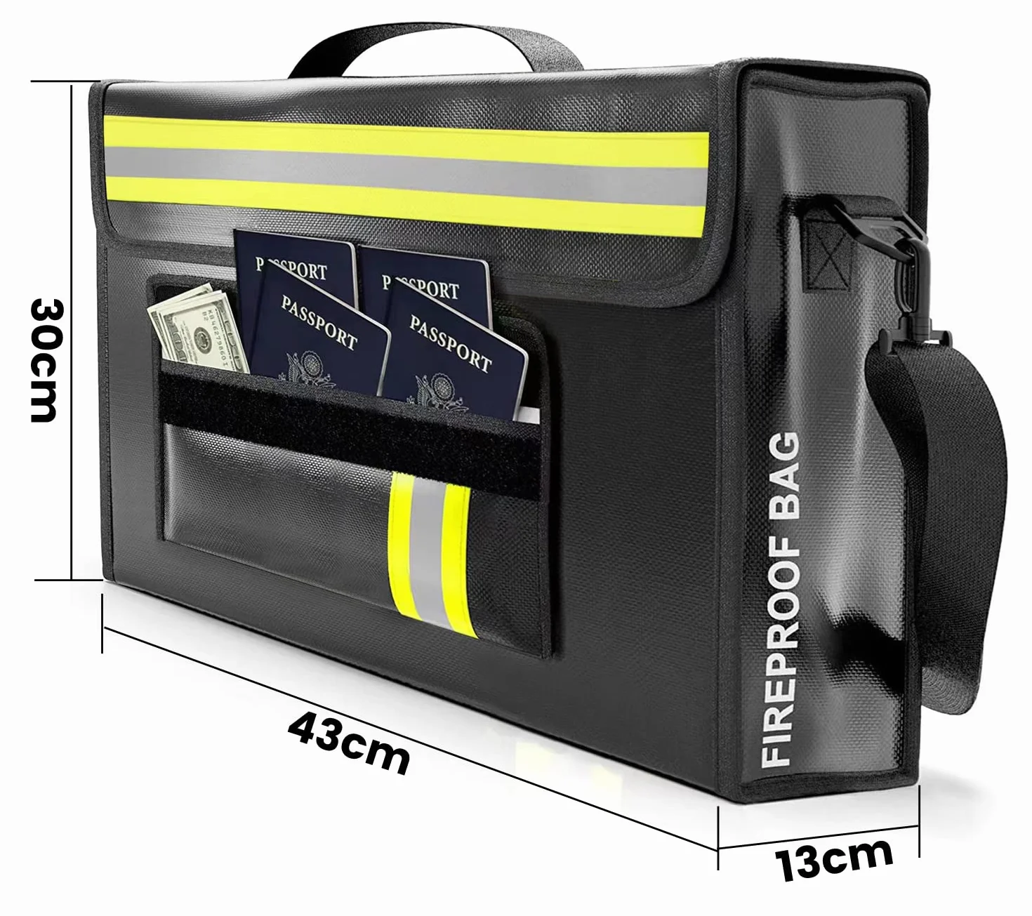Torba na dokumenty ognioodporna wodoszczelna 6 warstw 43x30x13 cm 4500°F odblaskowa