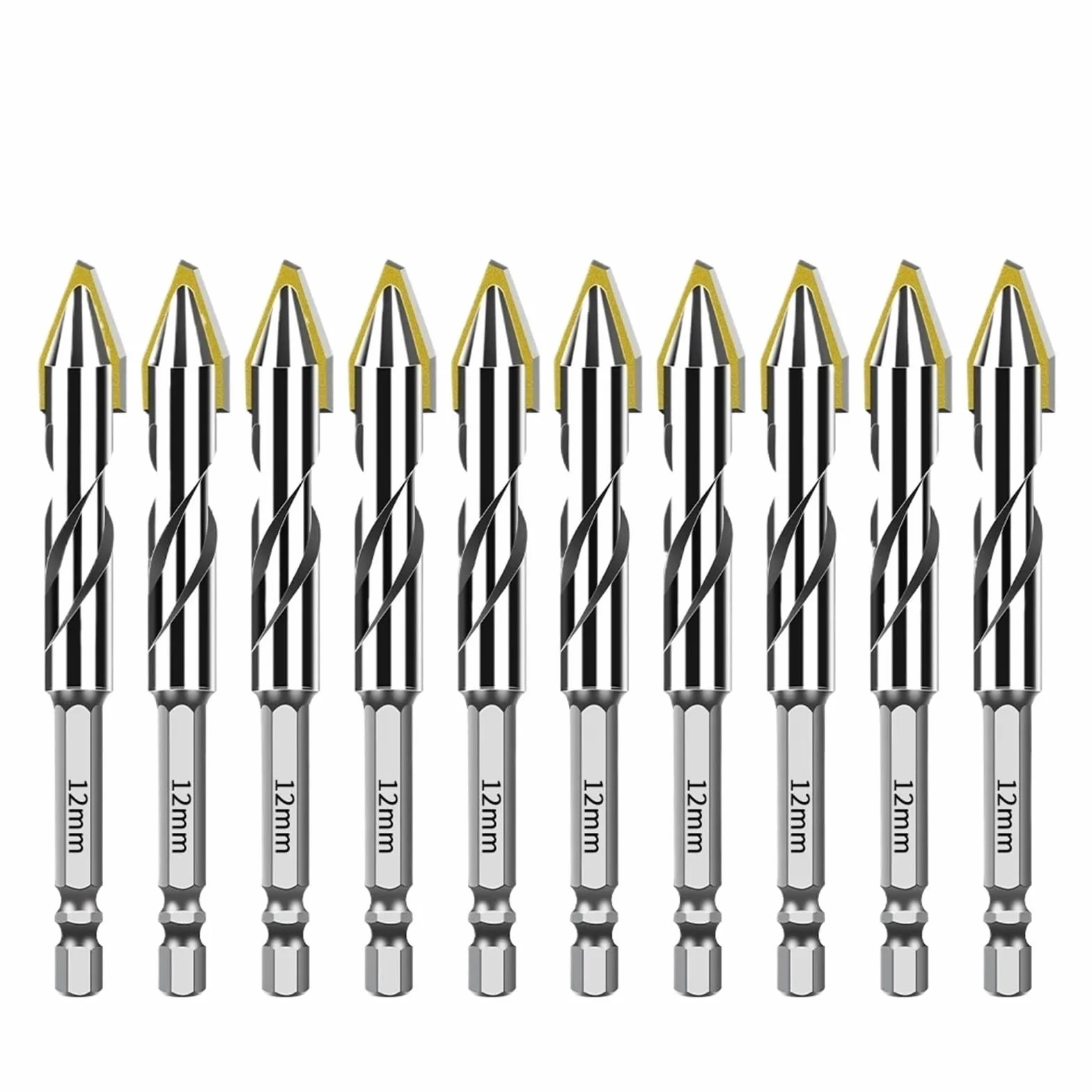 Wiertła Mimośrodowe Z Chwytem Sześciokątnym | 2-10 szt. Wiertła mimośrodowe Zestaw do wiercenia w ścianach z wielu materiałów(10PCS 12mm)