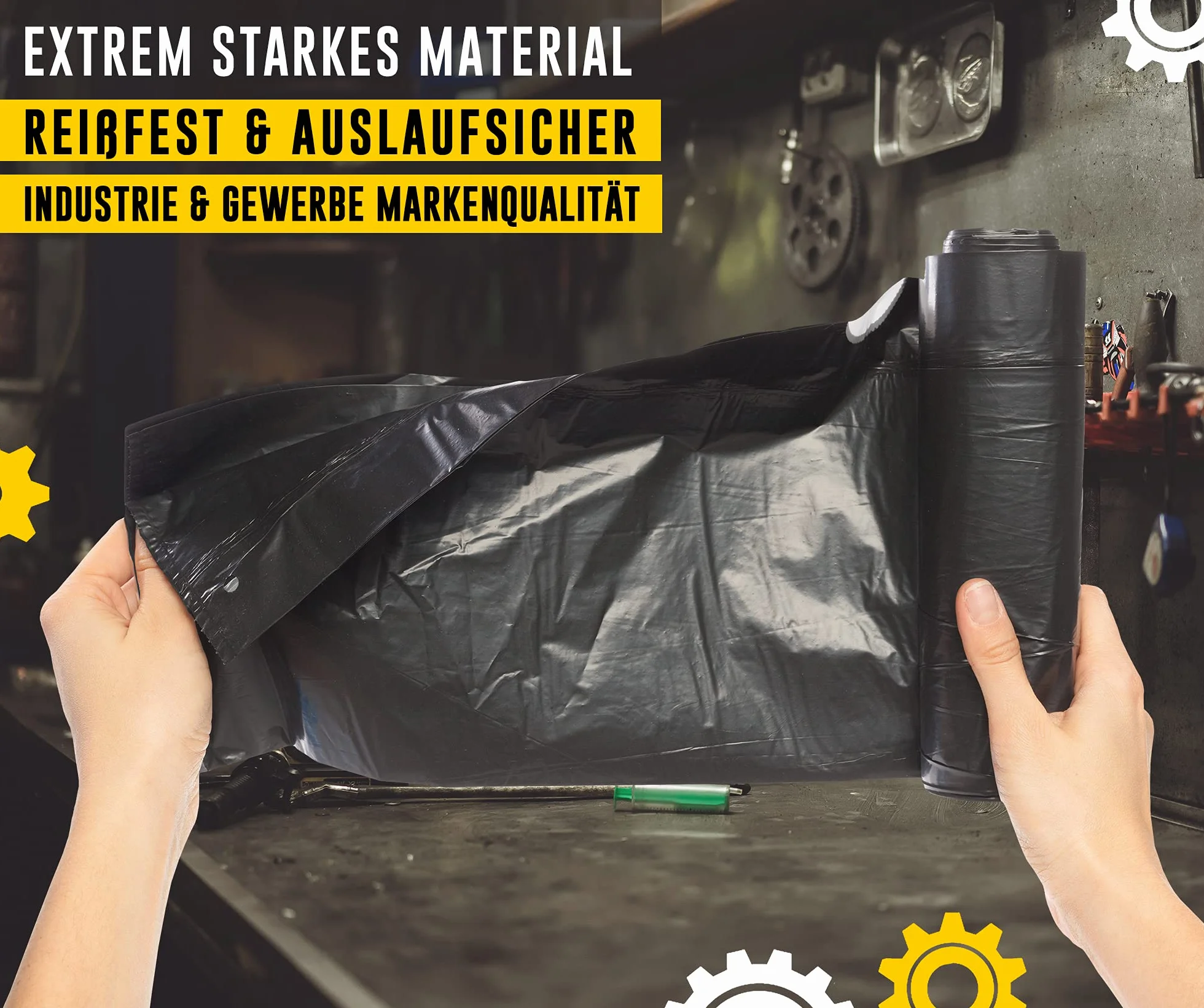 Niemieckie worki na śmieci 120 l, czarne, wyjątkowo odporne na rozdarcie, 25 worków na śmieci, worek na śmieci XXL, typ 100, 120 l, 70 µ, 700 x 1100 mm, LDPE, duży worek na śmieci