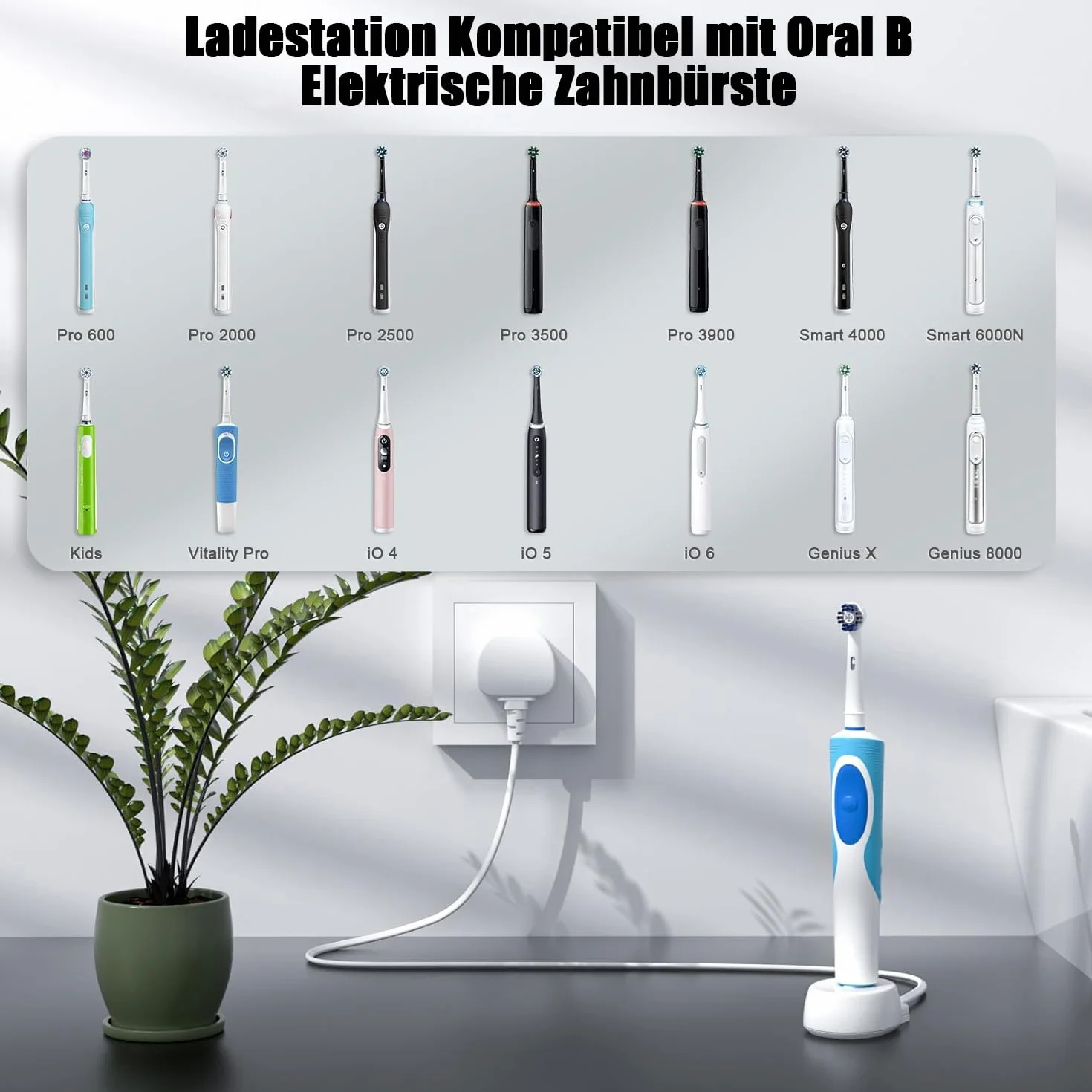 Ładowarka zamienna do Braun Oral-B elektryczna szczoteczka do zębów 3757, stacja ładująca do Oral B Toothbrush Genius Pro Smart, przenośna ładowarka, IP67, wodoszczelny kabel do ładowania, USB