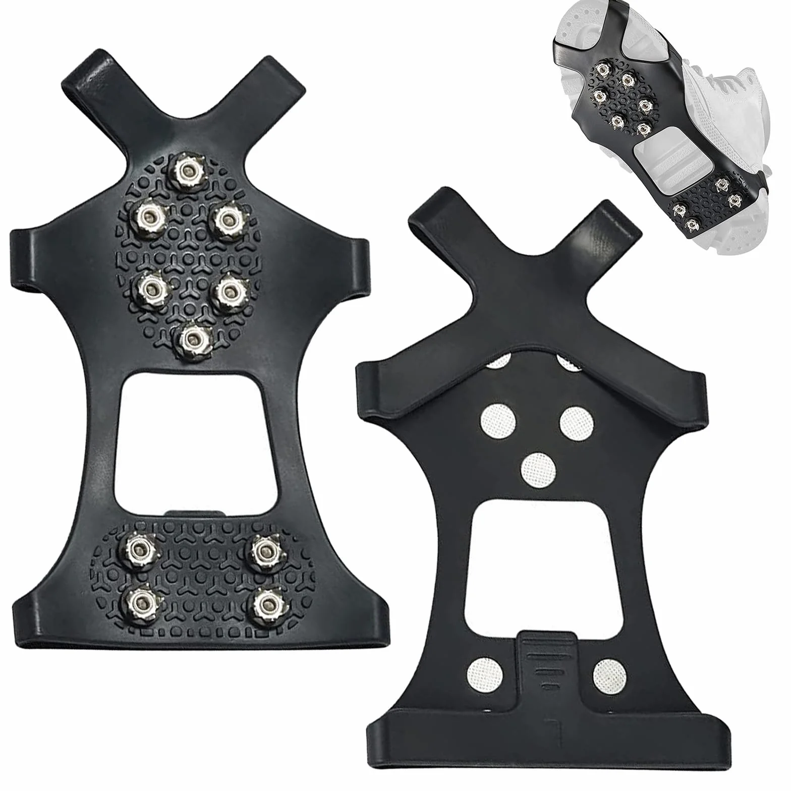 Raki Ice Cleats Ice Snow Grips do butów i butów, 2 szt., trakcja lodowa, buty z 10 stalowymi ćwiekami, antypoślizgowe, do wędrówek na świeżym powietrzu, spacerów
