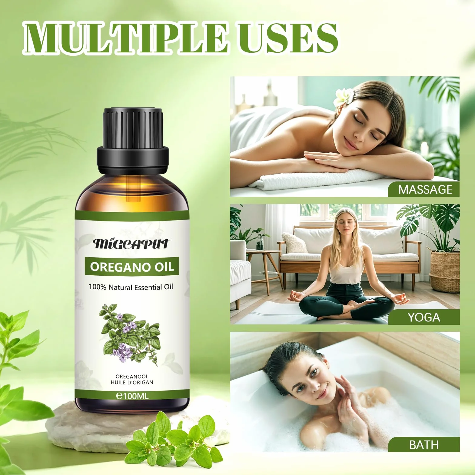 MIGCAPUT Olejek Eteryczny z Oregano 100ML Naturalny Aromaterapeutyczny do Dyfuzora SPA Masażu