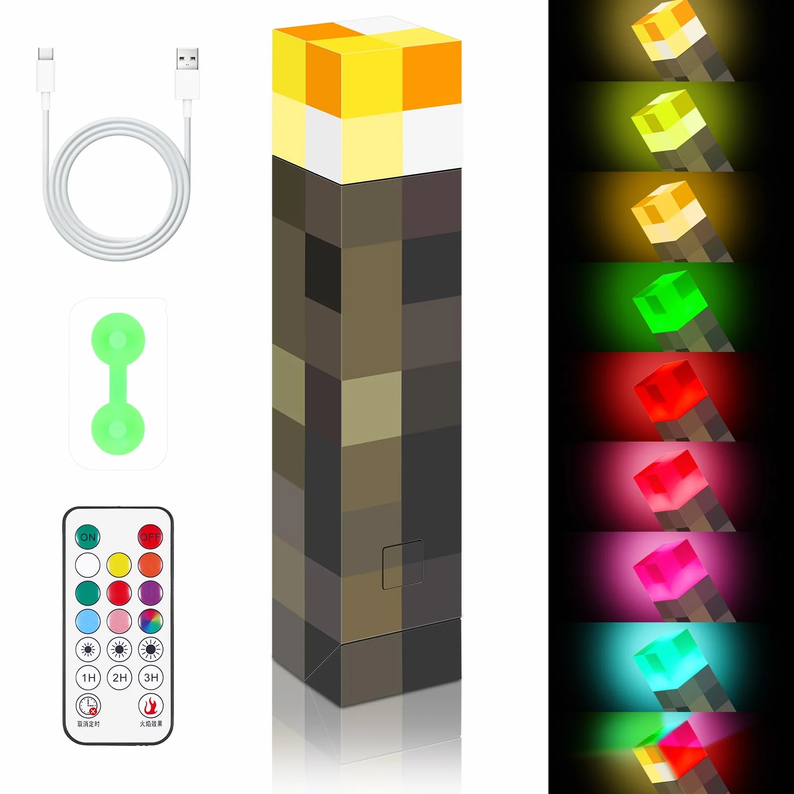 Kssvzz Lampka nocna LED na ścianę w kształcie pochodni, 28 cm podświetlana pochodnia ścienna z pilotem zdalnego sterowania, ładowana przez USB, lampka nocna do salonu, sypialni, pokoju gier, 8 kolorów