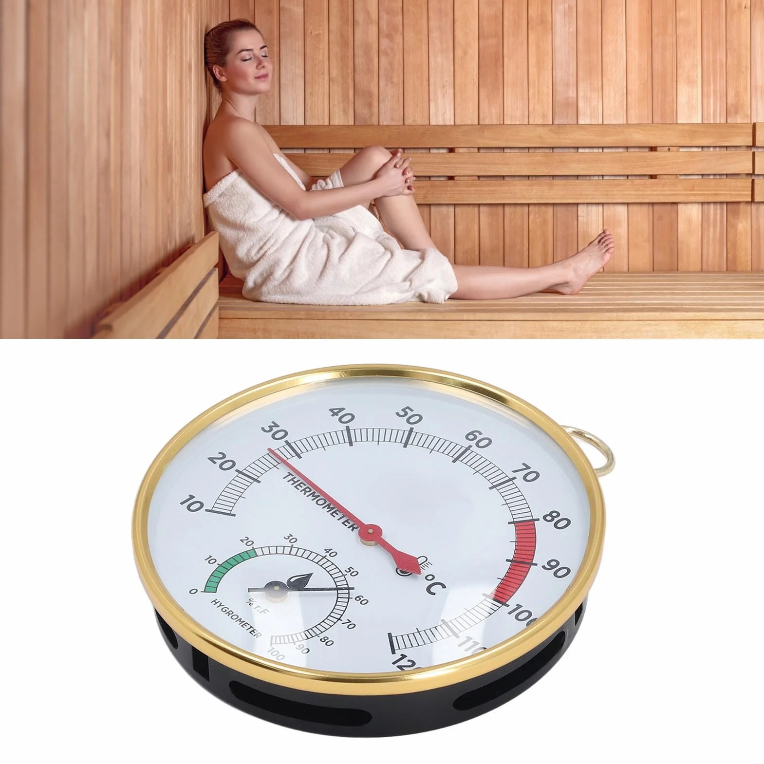 2 w 1 Sauna Higrothermograph, Wskaźnik Temperatury i Higrometr, Przezroczysty Szklany Wyświetlacz, Aluminiowy, Montowany na Ścianie, do Spa