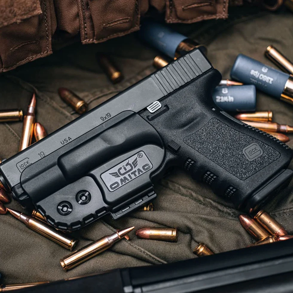 Wewnętrzny ściągacz kabura do Glock17 Glock19 Glock26, IWB kabura pasuje do wszystkich modeli Gen3, Gen4 i Gen5 Glock z komorą 9 mm i wyższą, jak G17, 19, 22, 23, 31, 32, leworęczny, praworęczny,