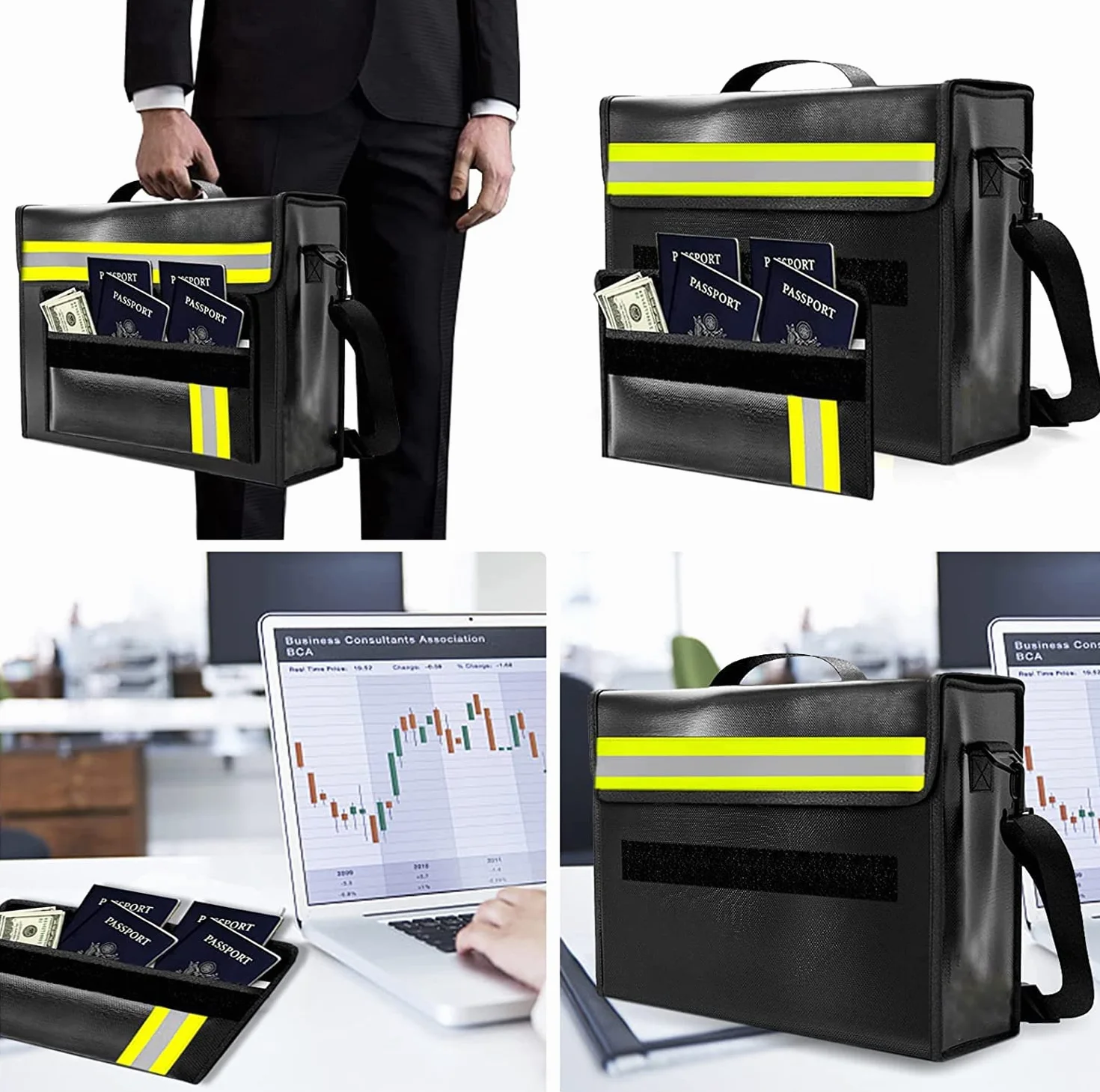 Torba na dokumenty ognioodporna wodoszczelna 6 warstw 43x30x13 cm 4500°F odblaskowa