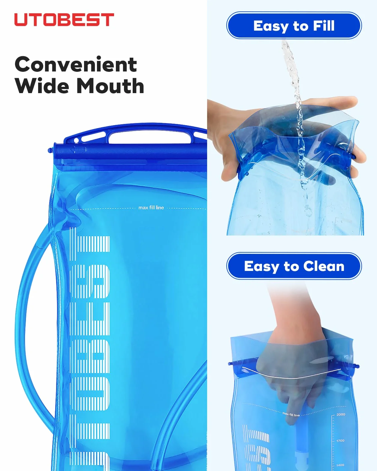 UTOBEST Torba na wędrówki z pęcherzem na wędrówki Plecak System Pack Zbiornik na wodę Kemping Pasuje 1 l 1,5 l 2 l 3 l