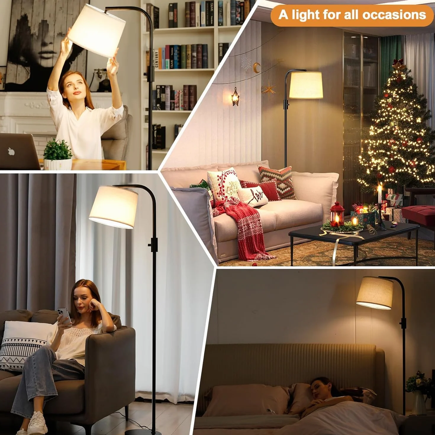 Ambimall Lampa stojąca – lampy podłogowe 9 W w zestawie, lampy stojące do salonu z regulowaną głowicą, nowoczesny przełącznik obrotowy światła stojącego do biura