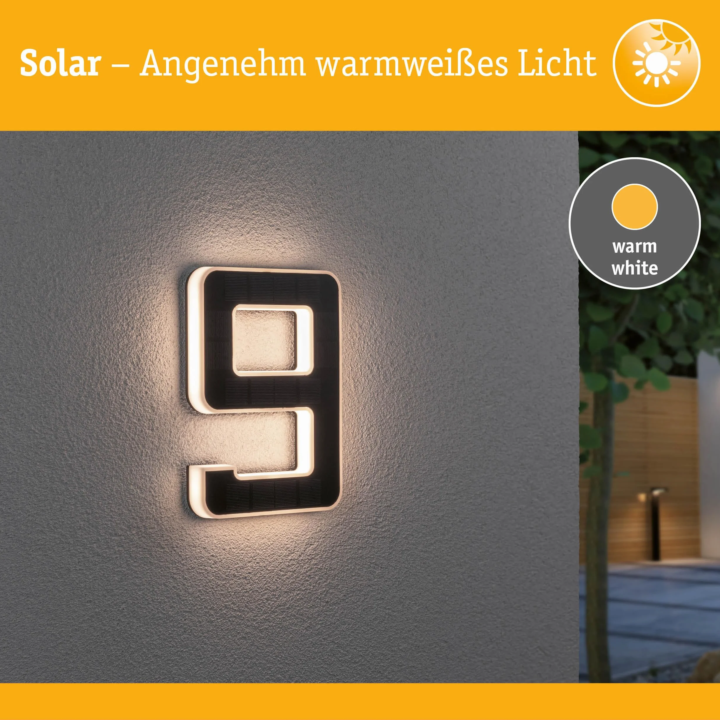 Paulmann 79850 LED solarny nr domu 9 IP44 ciepłobiały 0,2 W czarna lampa solarna 3000 K