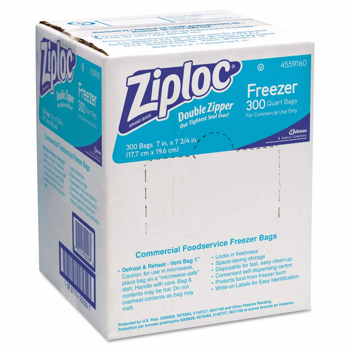 Ziploc Torby do zamrażarki z podwójnym zamkiem błyskawicznym, 1 qt, 2,7 mil, 7 x 7 3/4, przezroczyste W/etykieta, 300/karton