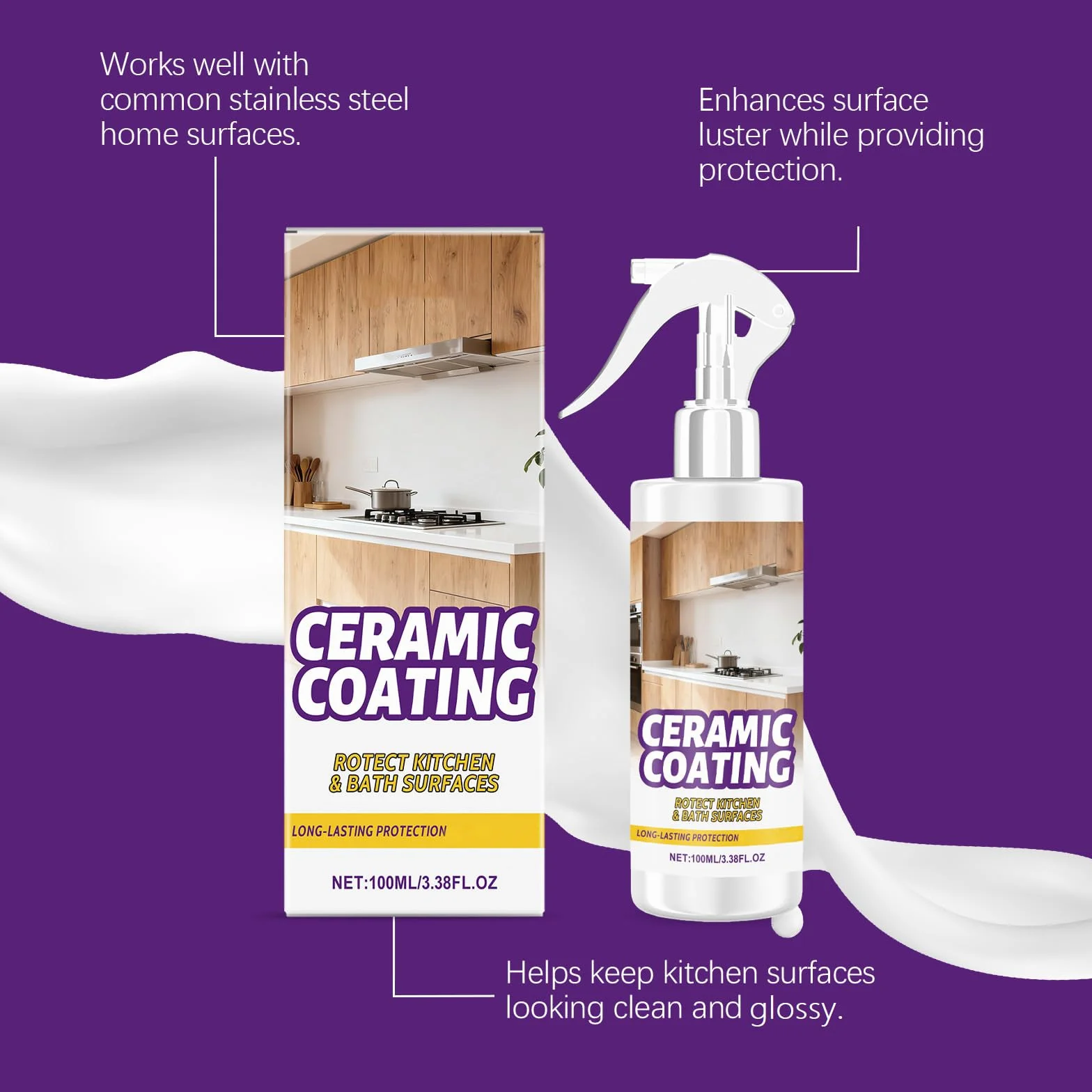 Domowy spray do powlekania ceramicznego do stali nierdzewnej i twardych powierzchni, hydrofobowa ochrona do kuchni i wanny, odpycha plamy i wodę, środek czyszczący i uszczelniacz do urządzeń i blatów