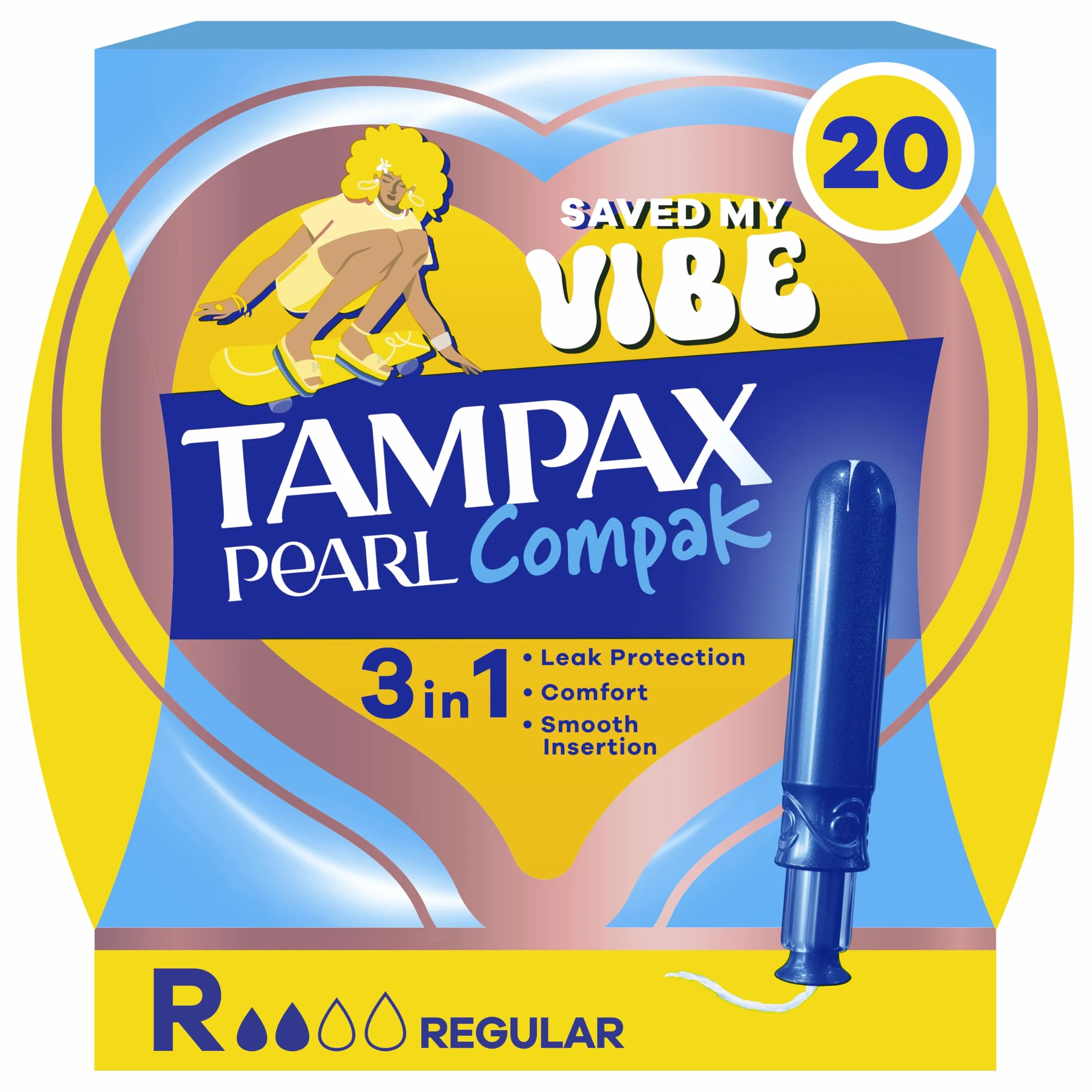 Tampax Tampony Compak Pearl, regularne z aplikatorem, opakowanie 1 (16 tamponów), ochrona przed wyciekiem i dyskrecja (opakowanie może się różnić)