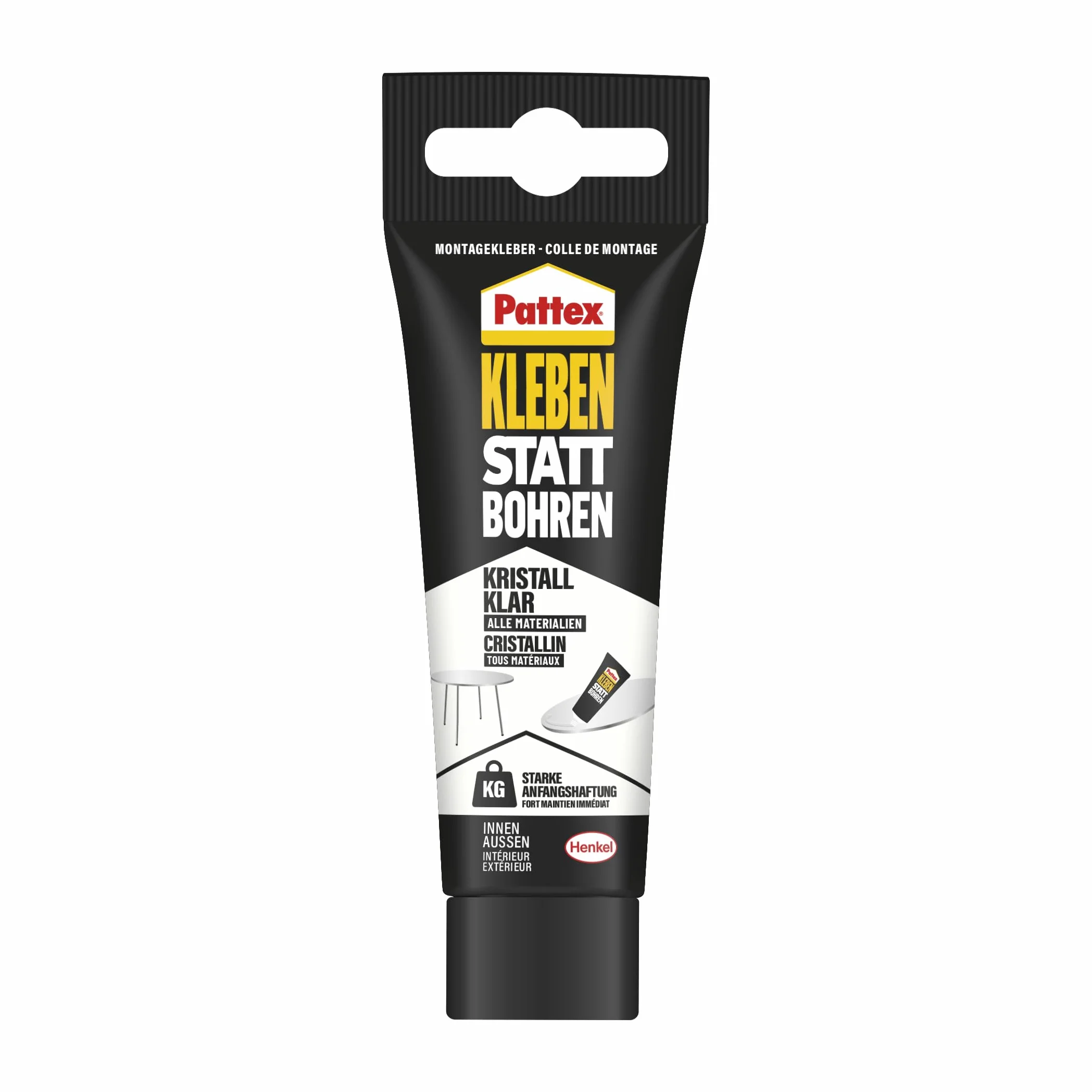 Pattex Gluing instead of drilling, crystal clear, mounting adhesive for crystal clear bonding, building adhesive for all materials, universal adhesive for indoor and outdoor use, 1 x 90 g