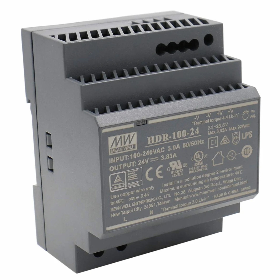 MEAN WELL HDR-100-24 AC-DC Ultra Slim DIN Rail zasilacz CV, czarny