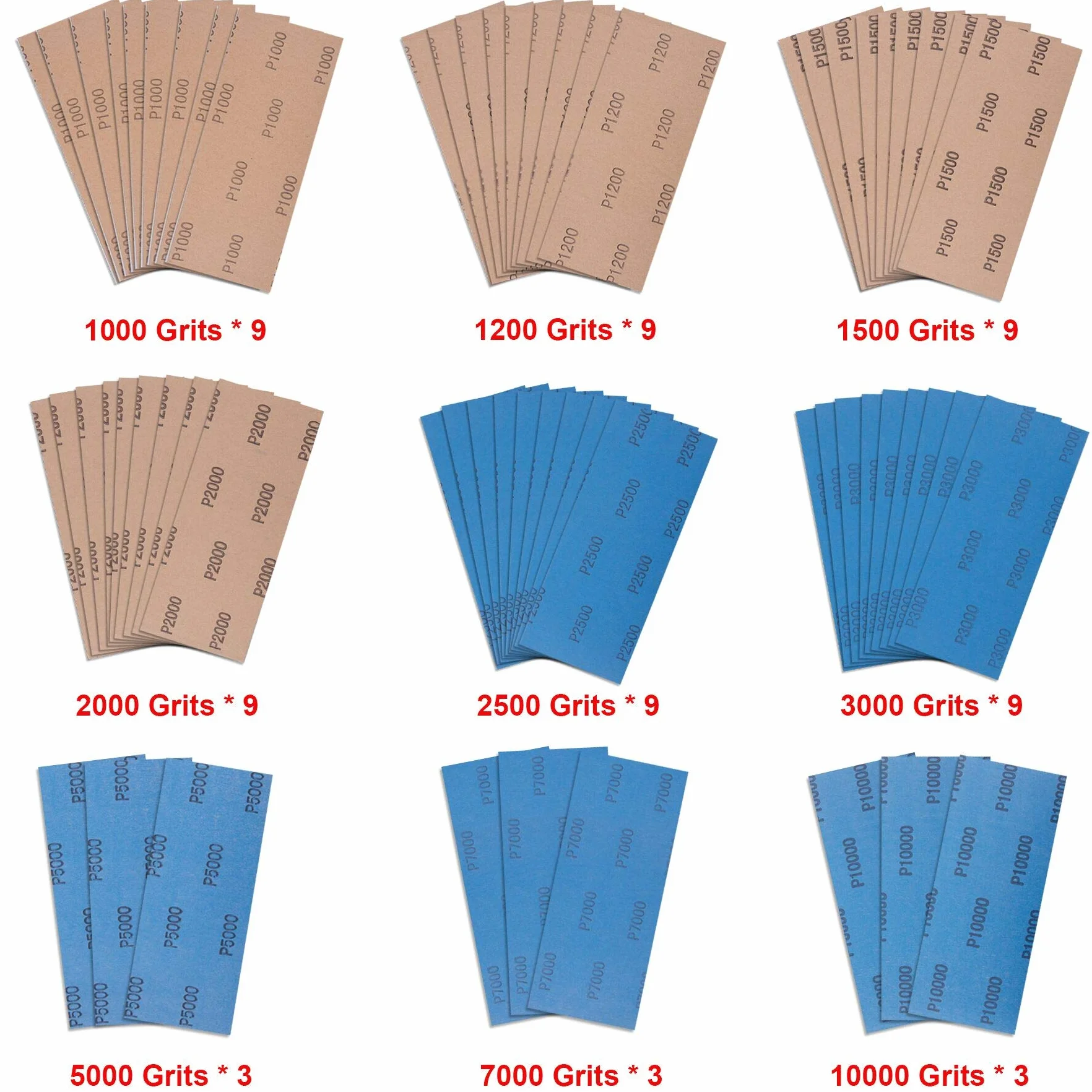 SIQUK Zestaw 63 sztuk papieru ściernego, na mokro i na sucho, ziarnistość 1000-10000, 23 x 9 cm, do mebli drewnianych, kamienia, metalu