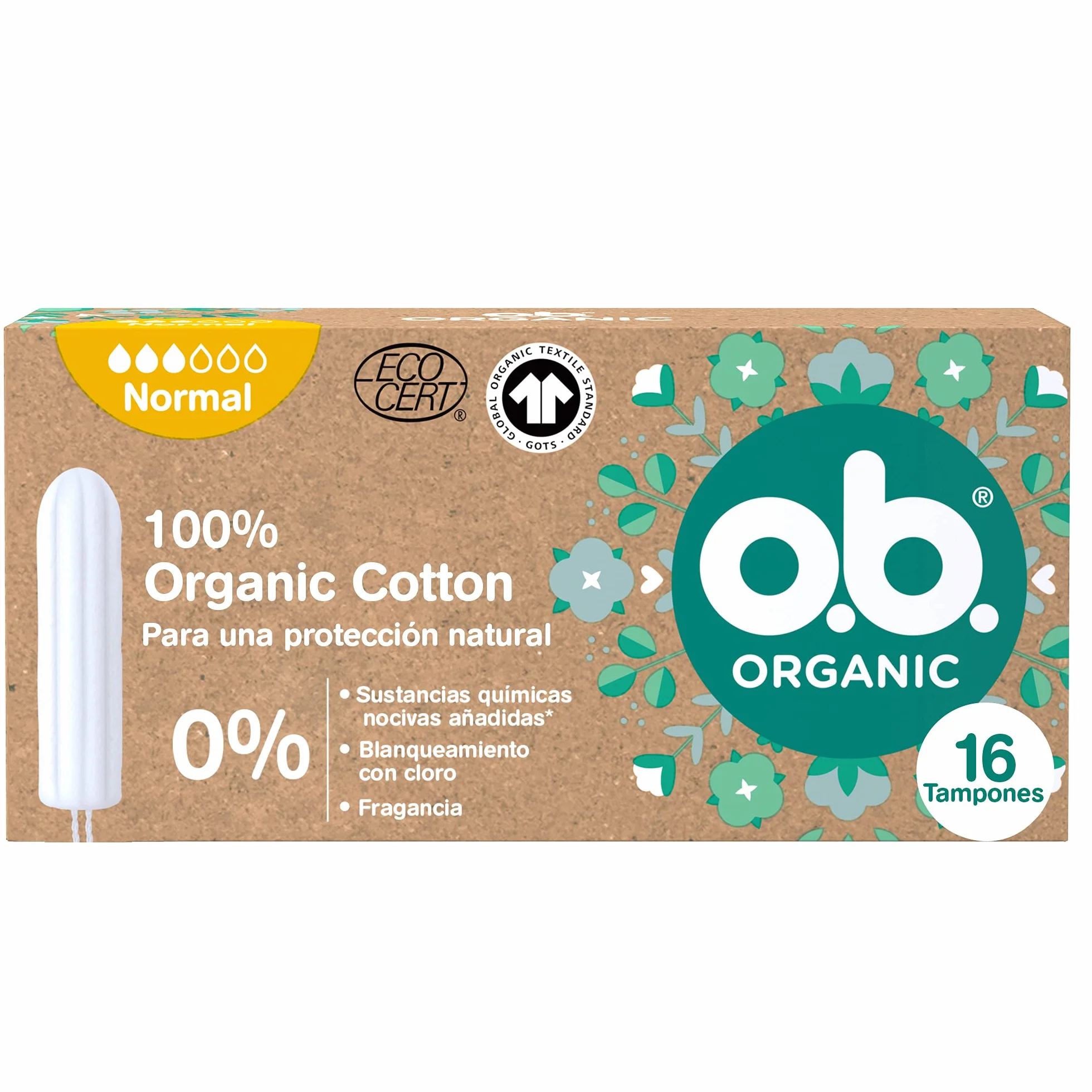 ORGANIC Tampony ze 100% bawełny organicznej 16 szt., bez aplikatora, normalna chłonność