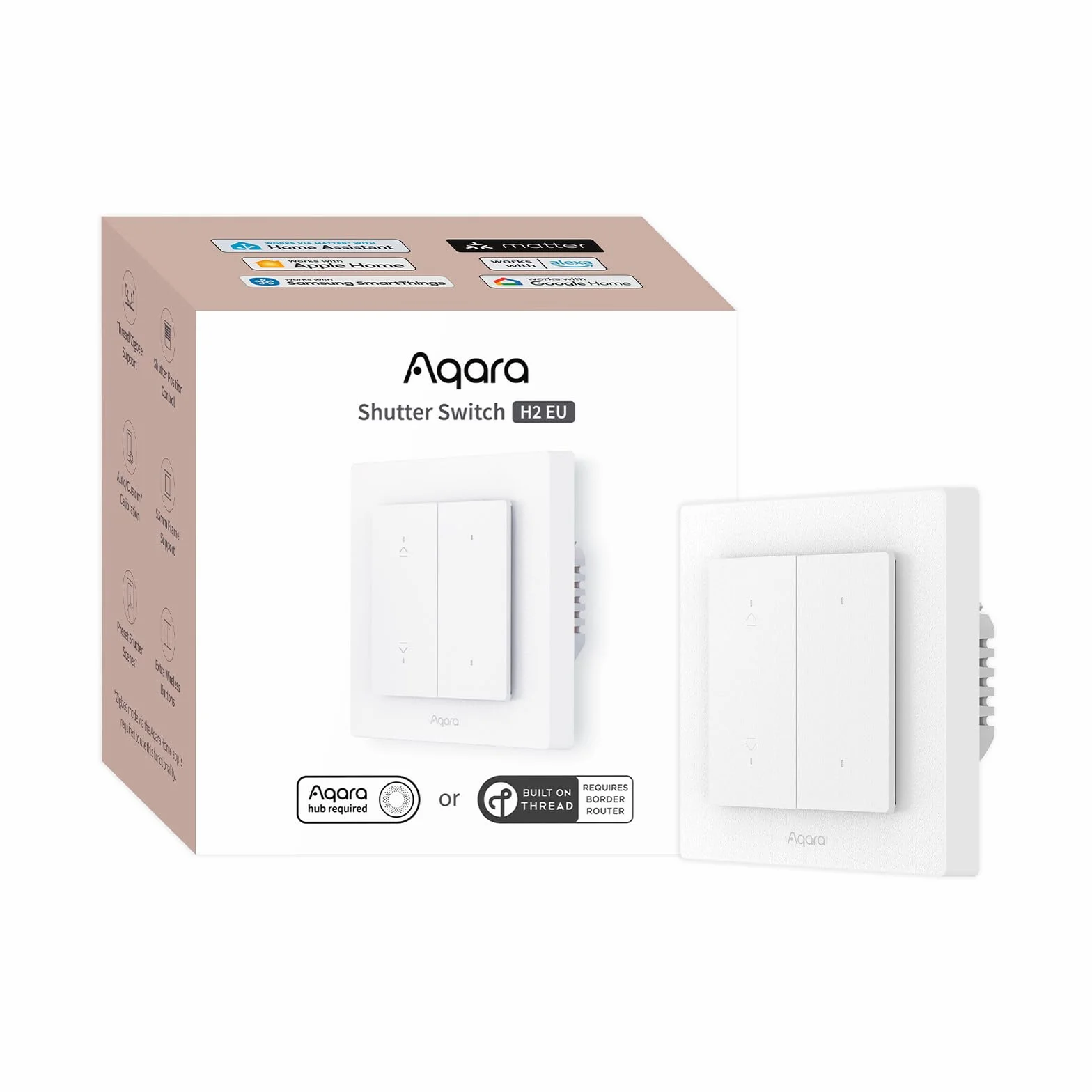 Aqara Przełącznik Migawki H2 EU - Matter, Protokół Thread/Zigbee, do Rolet/Żaluzji, 2 przyciski bezprzewodowe, obsługuje Apple Home, Alexa, Home Assistant i Google Home (wymagany przewód neutralny)